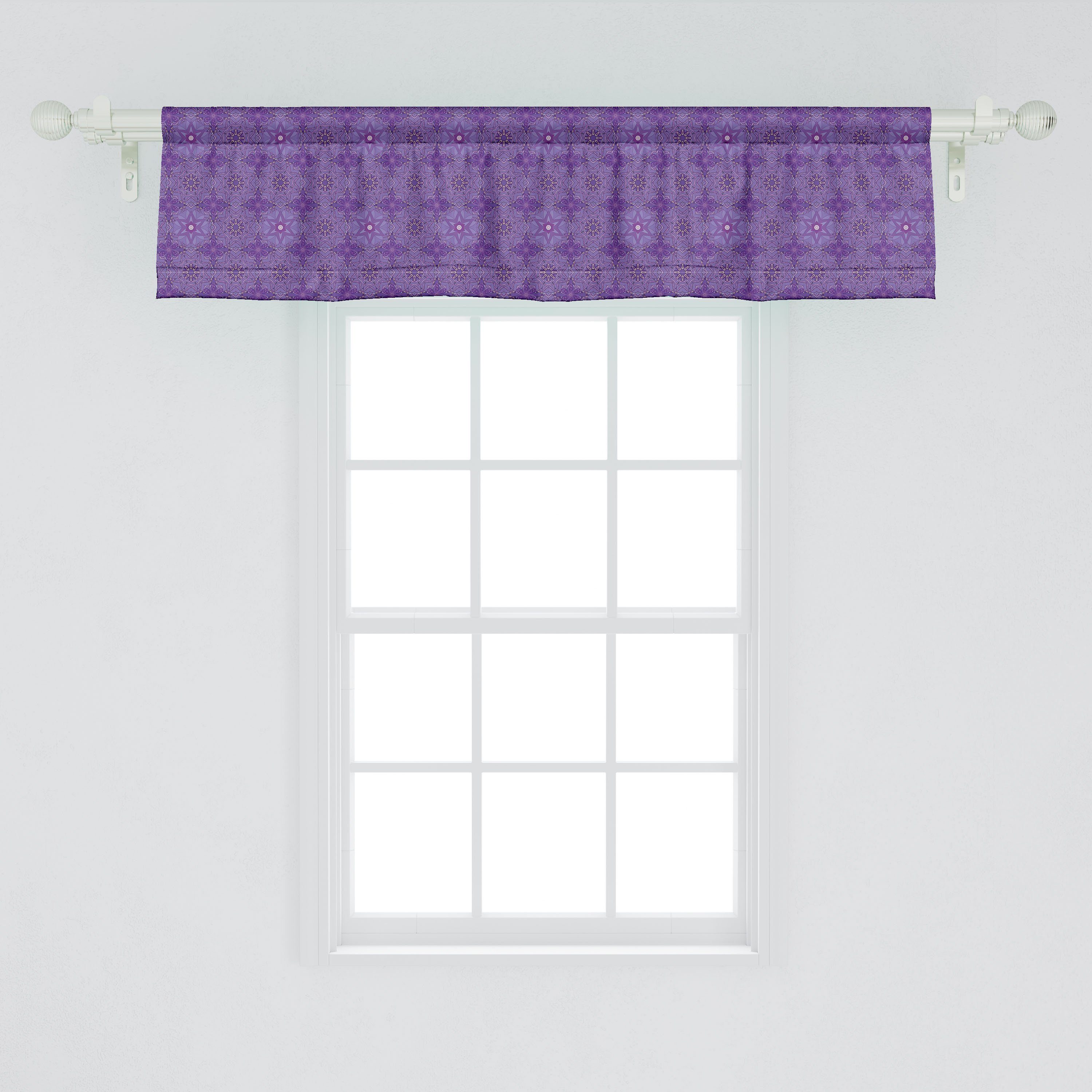 Microfaser, Küche Schlafzimmer Vorhang Stangentasche, für Abakuhaus, mit Scheibengardine Volant Mandala-Kunst Eastern Ethnisch Dekor Floral