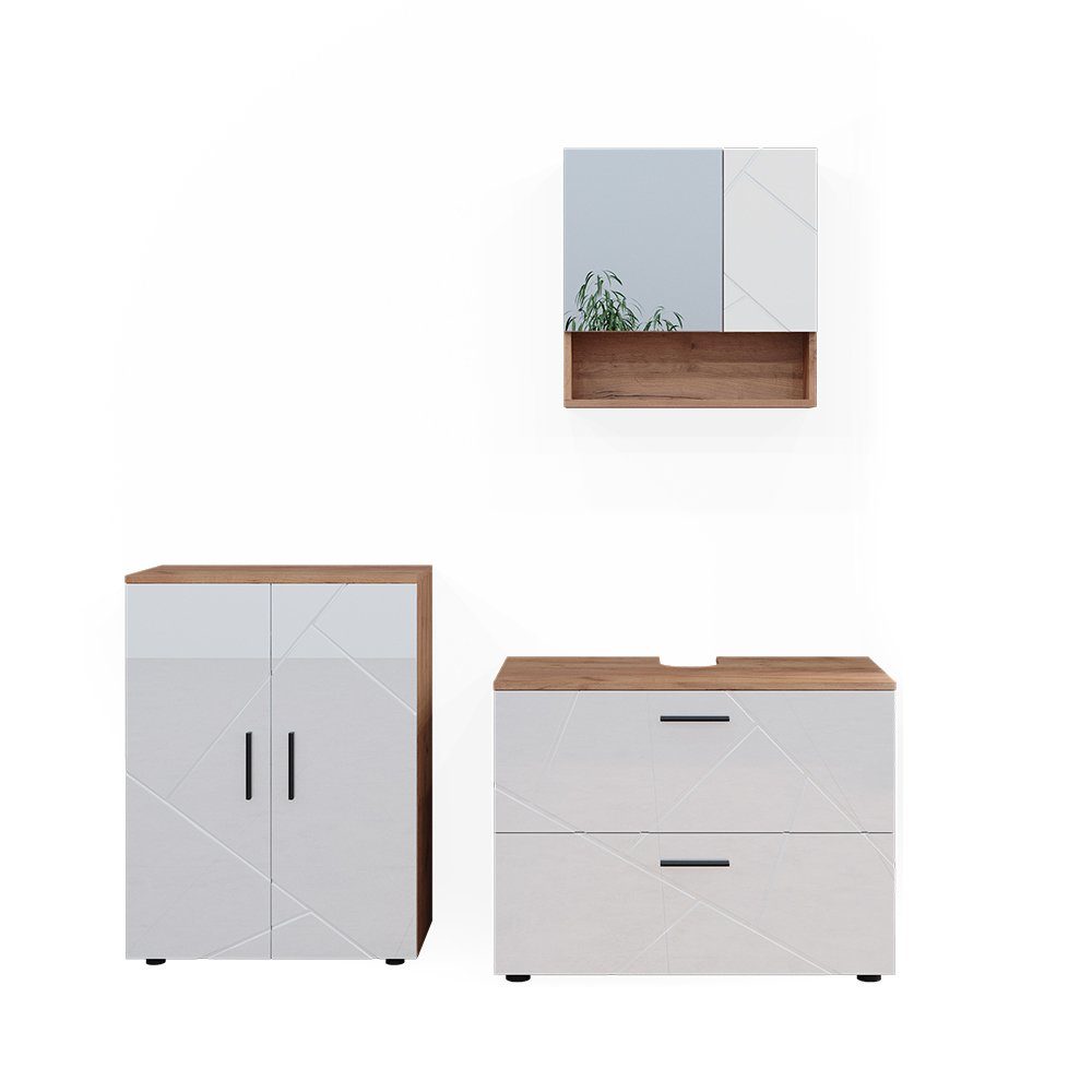 Vicco Badmöbel-Set Irma, Eiche/Weiß Hochglanz, 3 günstig online kaufen