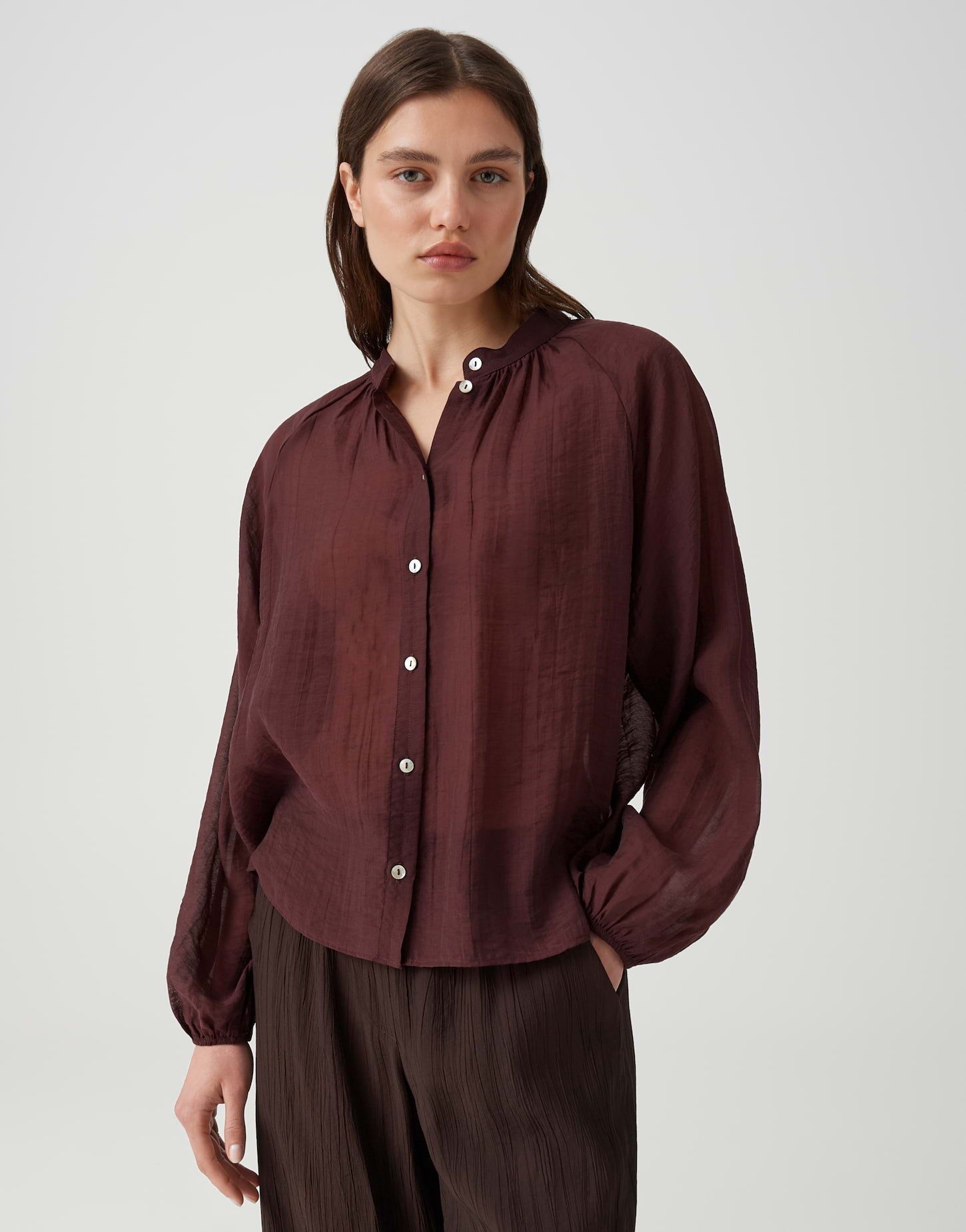 OPUS Langarmbluse Oversized Tunikabluse mit zartem Crash Effekt elastisches Gummi am Ärmelsaum