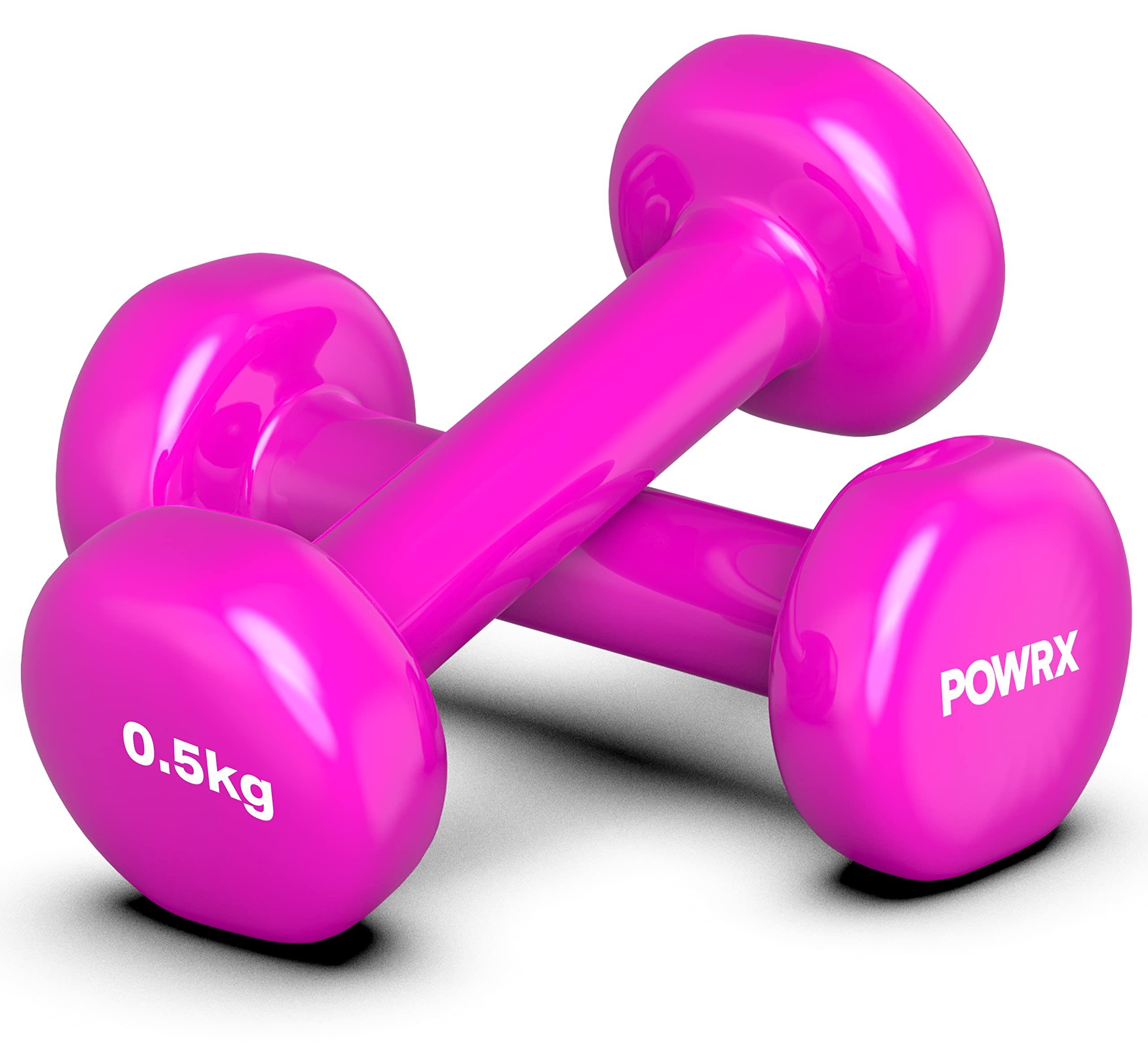 POWRX Gymnastikhantel Vinyl Hanteln Paar (0,5-10 kg) für Gymnastik Aerobic Pilates, Rosa (2X0,5Kg)