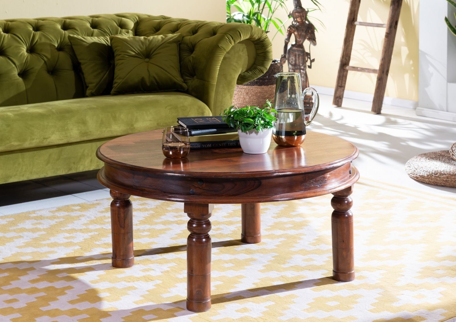 Massivmoebel24 Couchtisch OXFORD (90x90x45 Akazie, runder günstig online kaufen