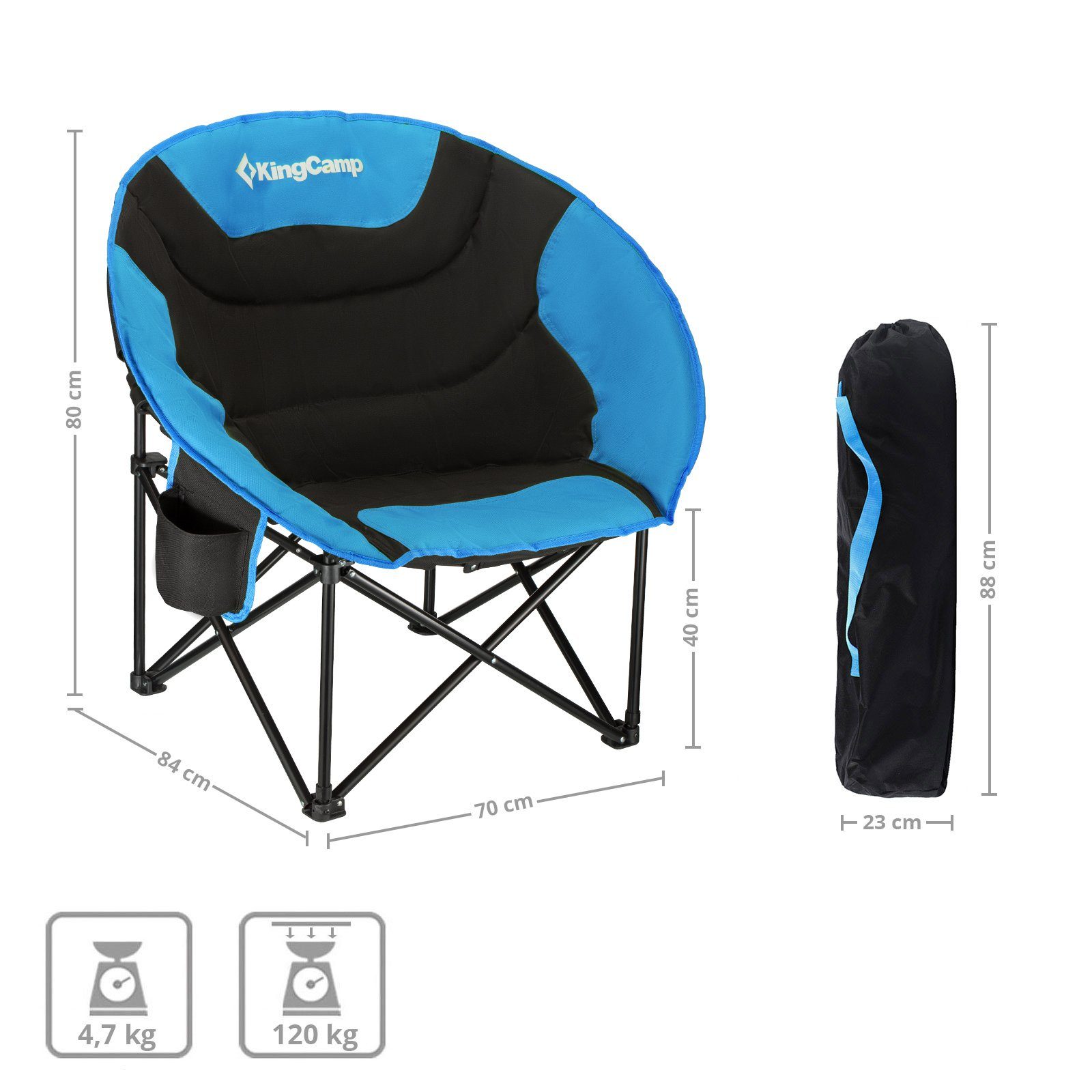 KingCamp Campingstuhl L Black/Royal Camping 120 Outdoor Blue Klapp Stuhl, Sessel kg Falt Garten Angel MoonChair