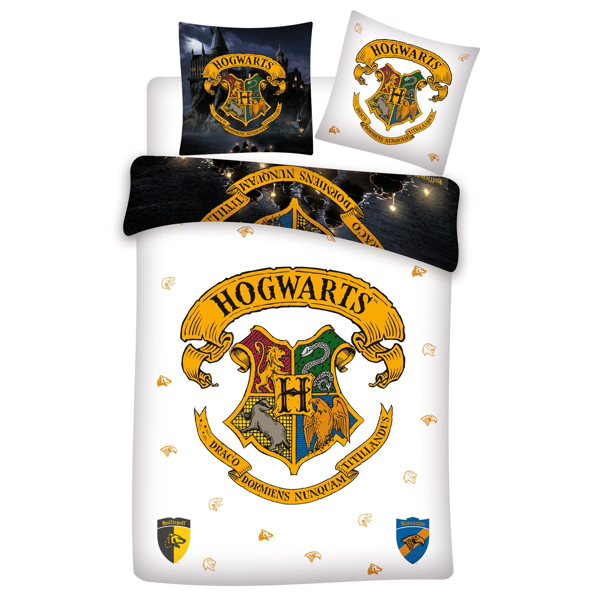 BERONAGE Kinderbettwäsche Harry Potter Hogwarts Bettwäsche Linon / Renforcé 135x200cm/80x80cm, 100% Baumwolle, 2 teilig, 135x200 + 80x80 cm