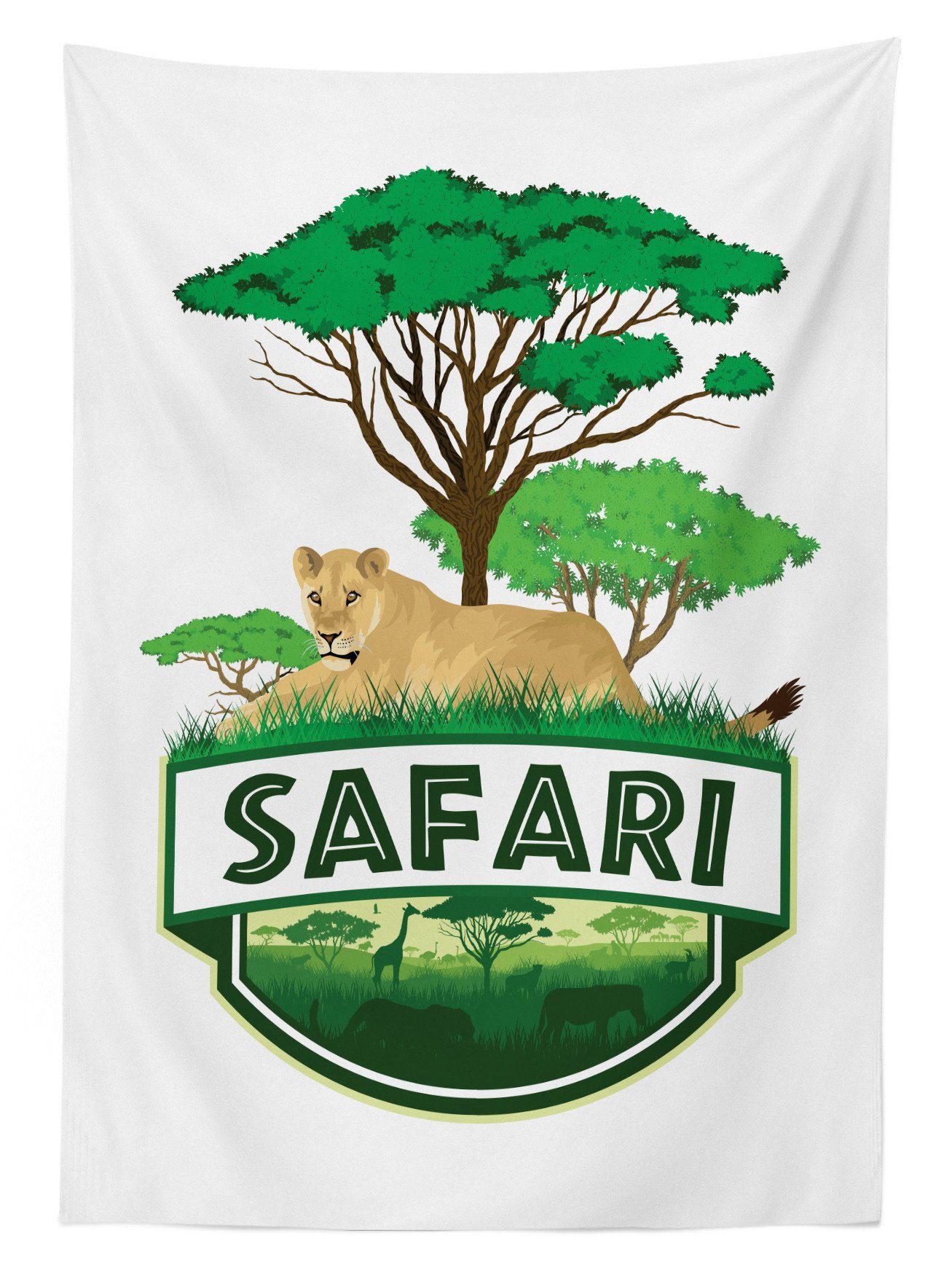 Bereich den Safari Lion Für Trees Farbfest geeignet Außen Waschbar Abakuhaus Farben, Green Klare Tischdecke African