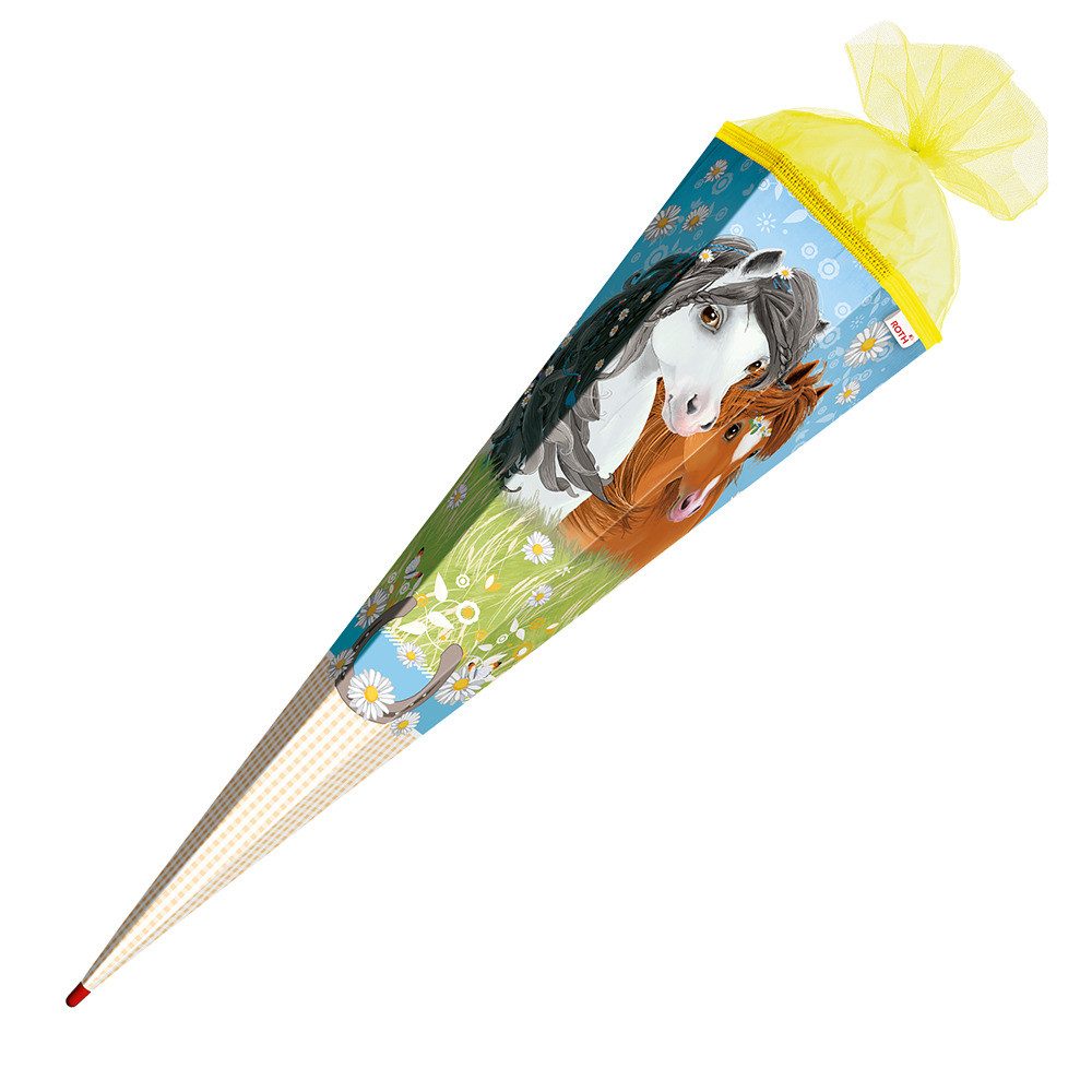 Roth Schultüte Roth Schultüte Blumenpferde eckig Schutzspitze Tüllverschluss 85cm