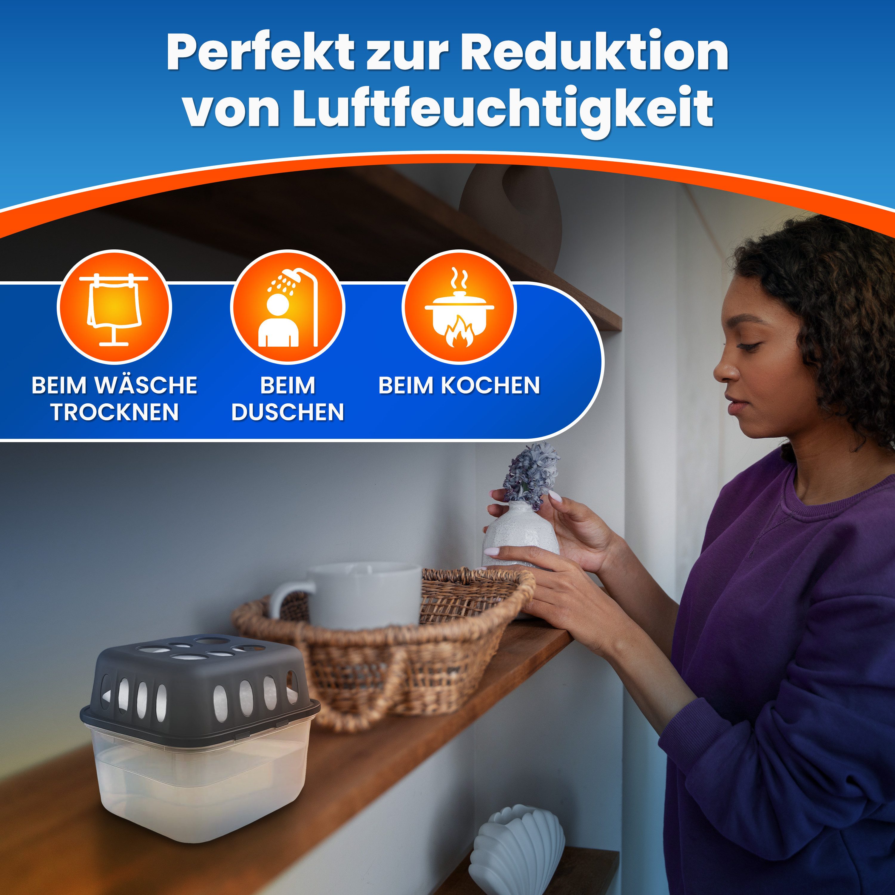 MoistBuster Luftentfeuchter ohne Strom, für 88 m³ Räume, Tank 0,6 l, 4x Entfeuchter und 8x Luftentfeuchter Nachfüllpack