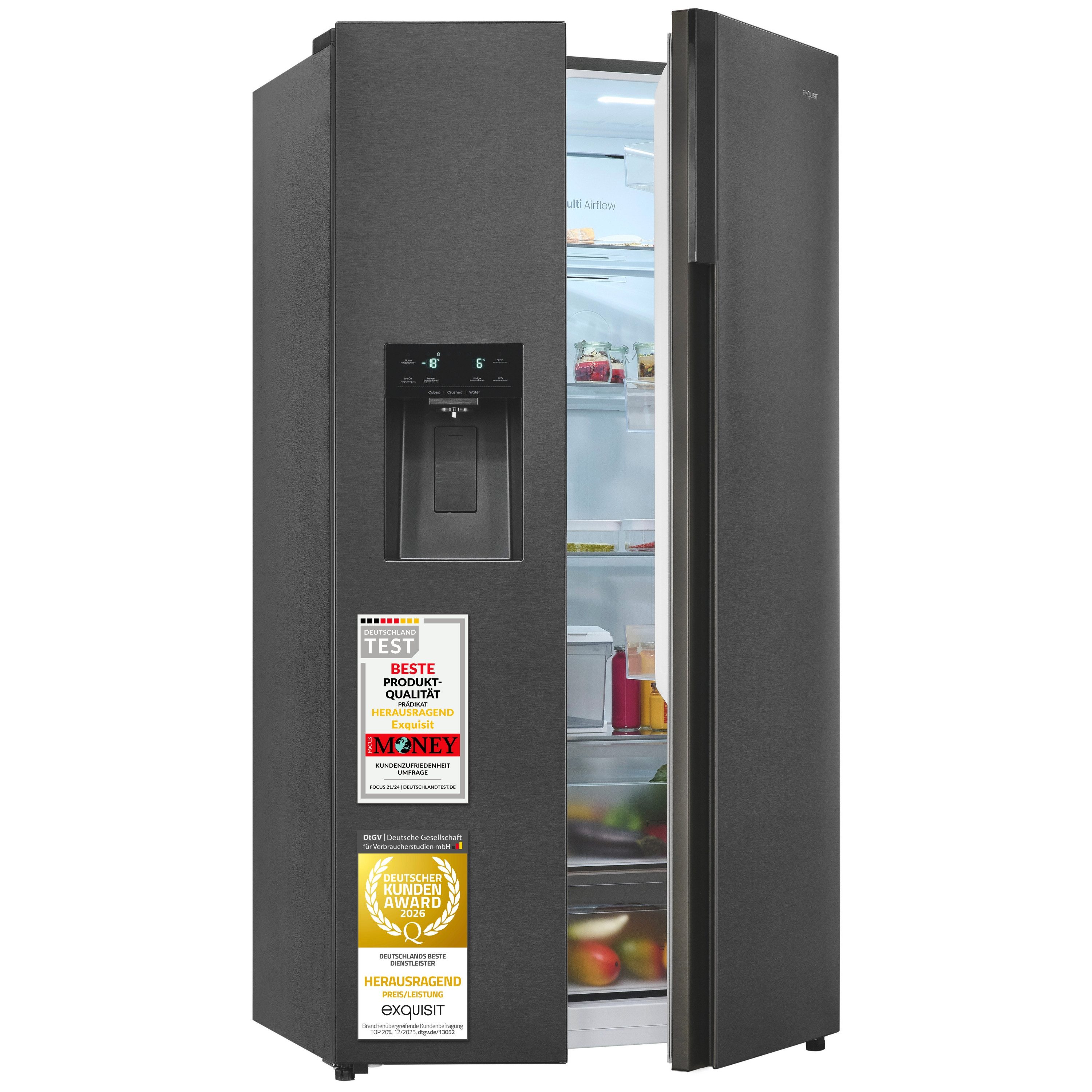 exquisit Side-by-Side SBS5530-CT-010C, 178,8 cm hoch, 91,1 cm breit, 528 l Nutzinhalt gesamt, 4 Sternefach, Energieklasse C, 37 dB