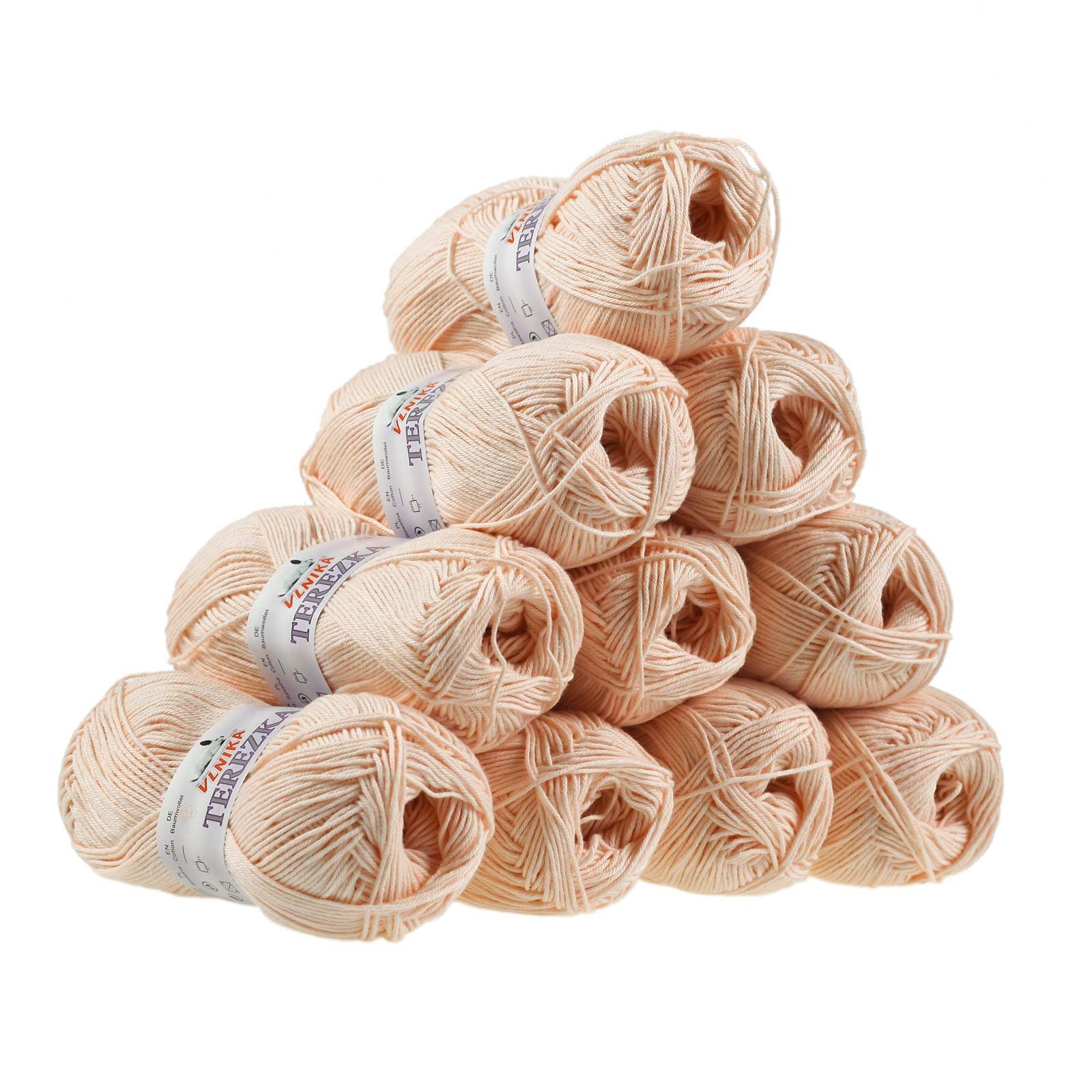 VLNIKA 10 x 50g Strickgarn TEREZKA 100% Baumwolle Baumwollgarn Häkelgarn Häkelwolle, 155 m (Sparpaket 10 x 50g), lachsfarben