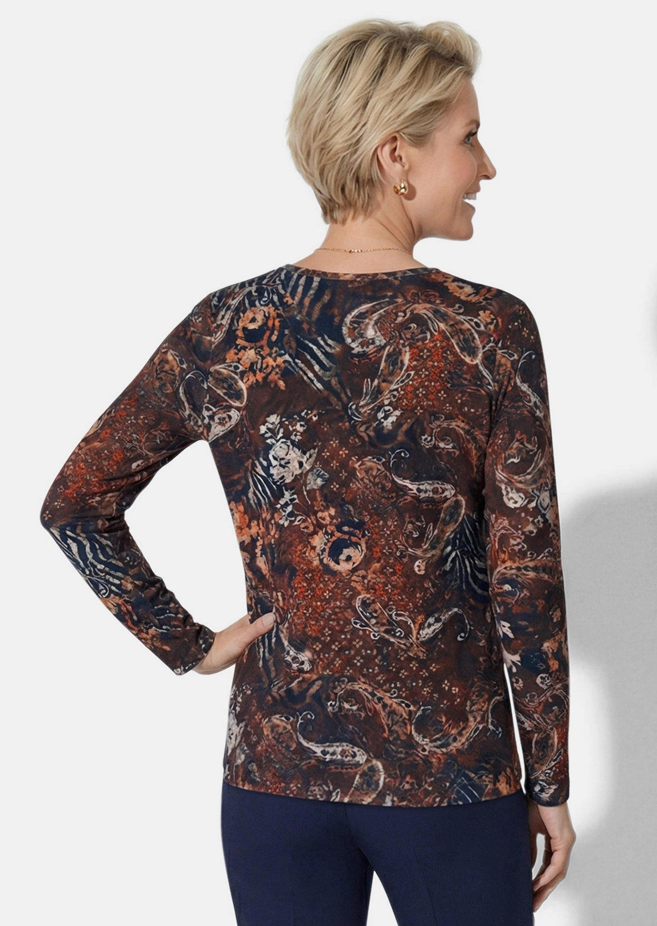 GOLDNER Print-Shirt Kurzgröße: Jerseyshirt mit Paisley Figurumspielendes Langarmshirt mit Soft Touch und Rundhals