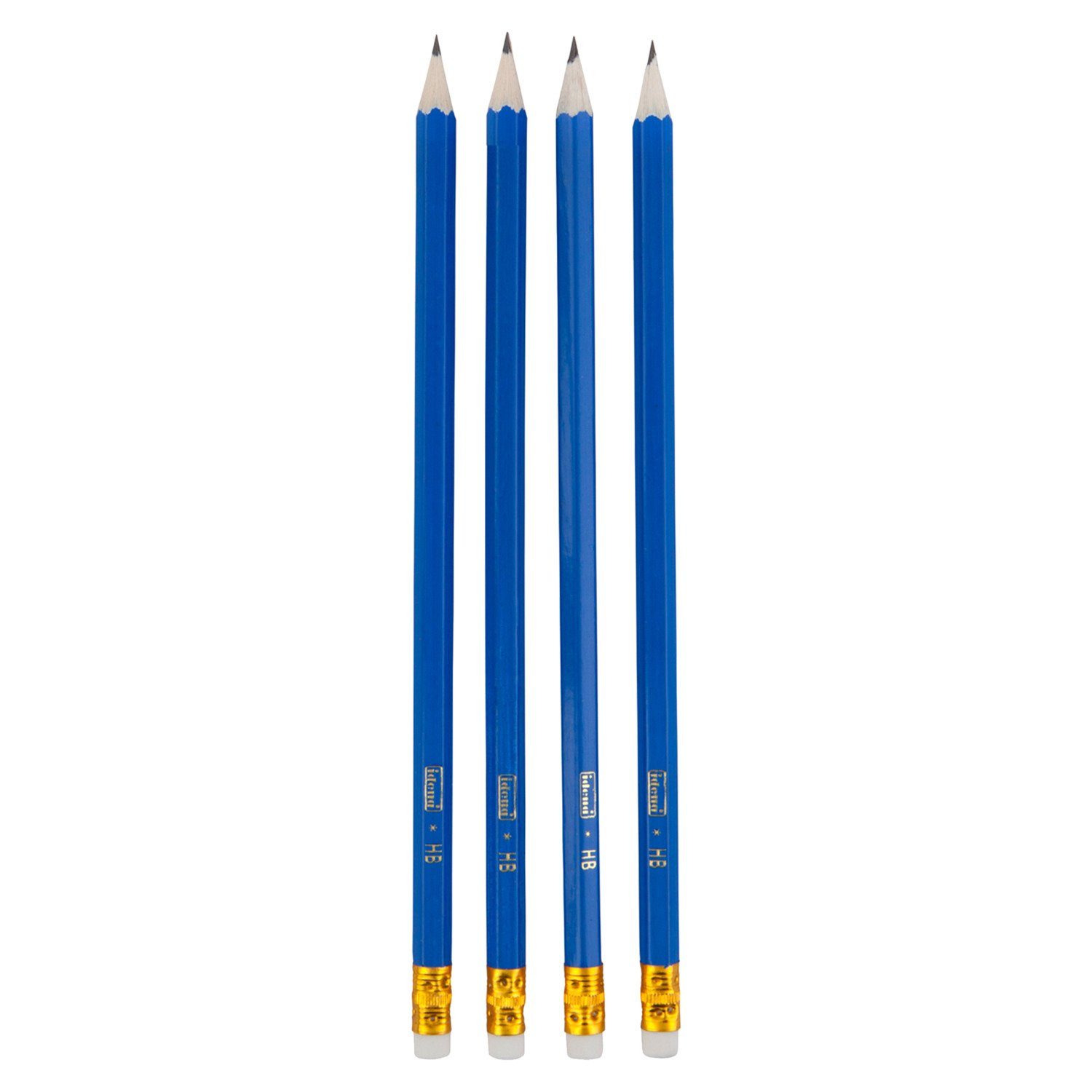 Idena Bleistift Idena 20013 - Bleistift, 4 Stück, Härte HB, mit Radiertip, Blau