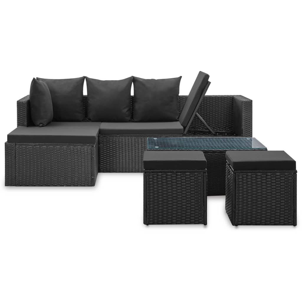 Schwarz Garten-Lounge-Set Poly (4-tlg) mit 4-tlg. Auflagen Gartenlounge-Set Rattan, vidaXL