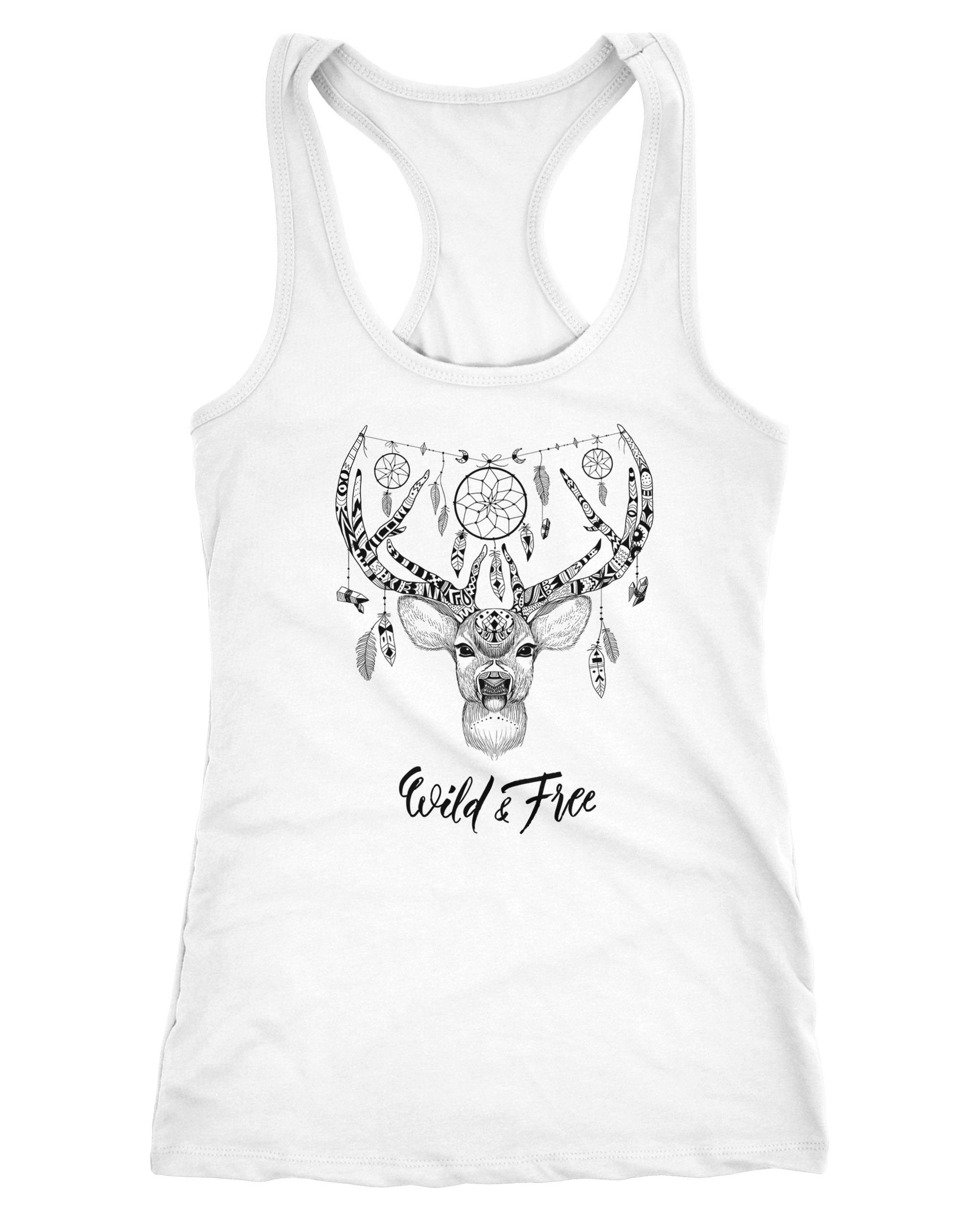 Tanktop Damen Tank-Top Zentangle Hirsch Geweih Traumfänger Mandala