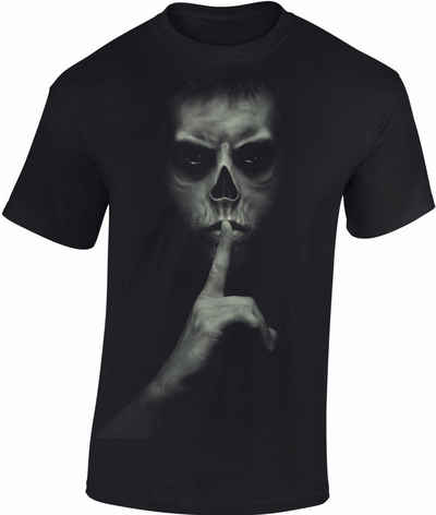 Baddery Print-Shirt Totenkopf Shirt - Pssst! - Horror Skull Halloween Death, hochwertiger Siebdruck, auch Übergrößen, aus Baumwolle