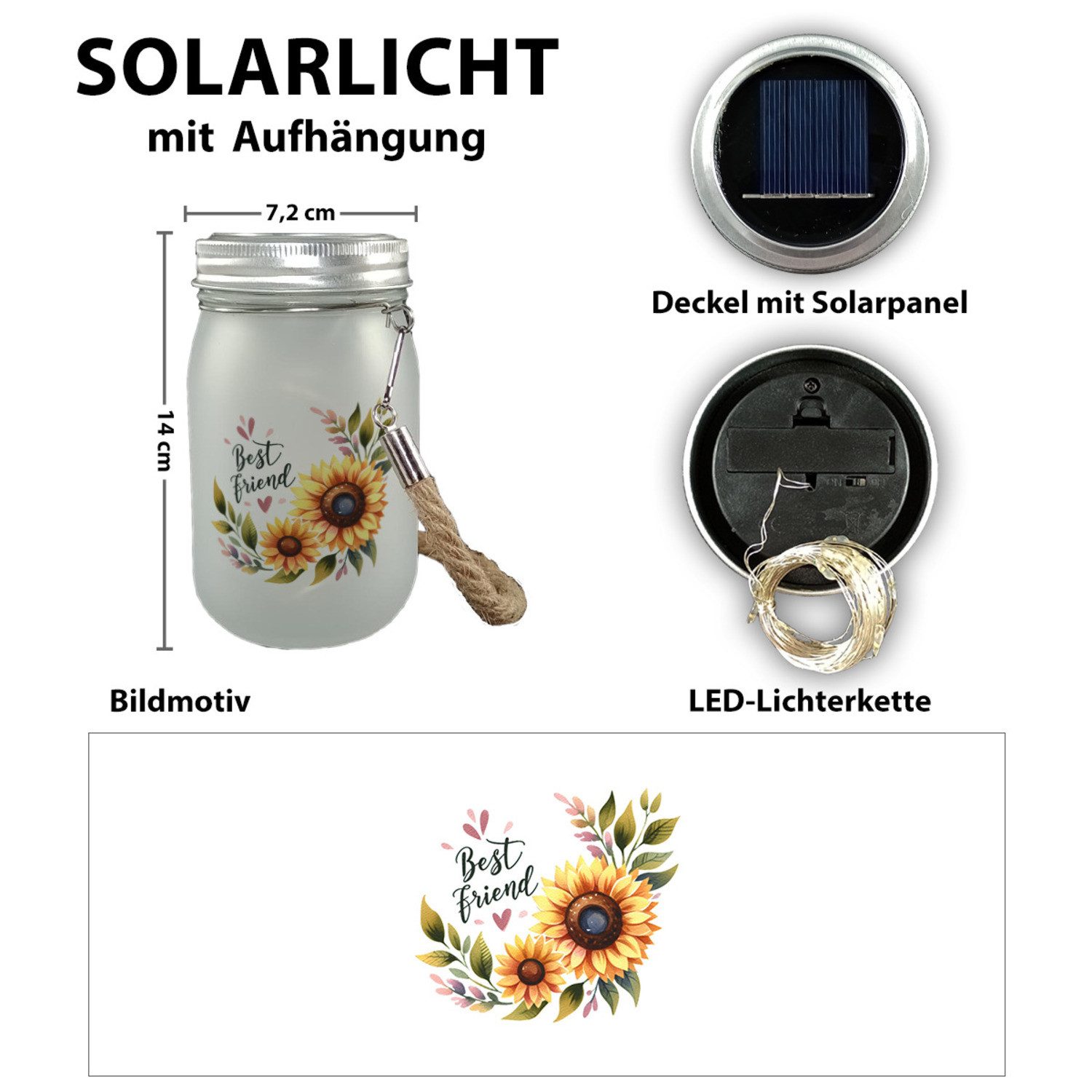 speecheese Dekolicht Beste Freundin Sonnenblume Solarlicht mit Spruch Best günstig online kaufen