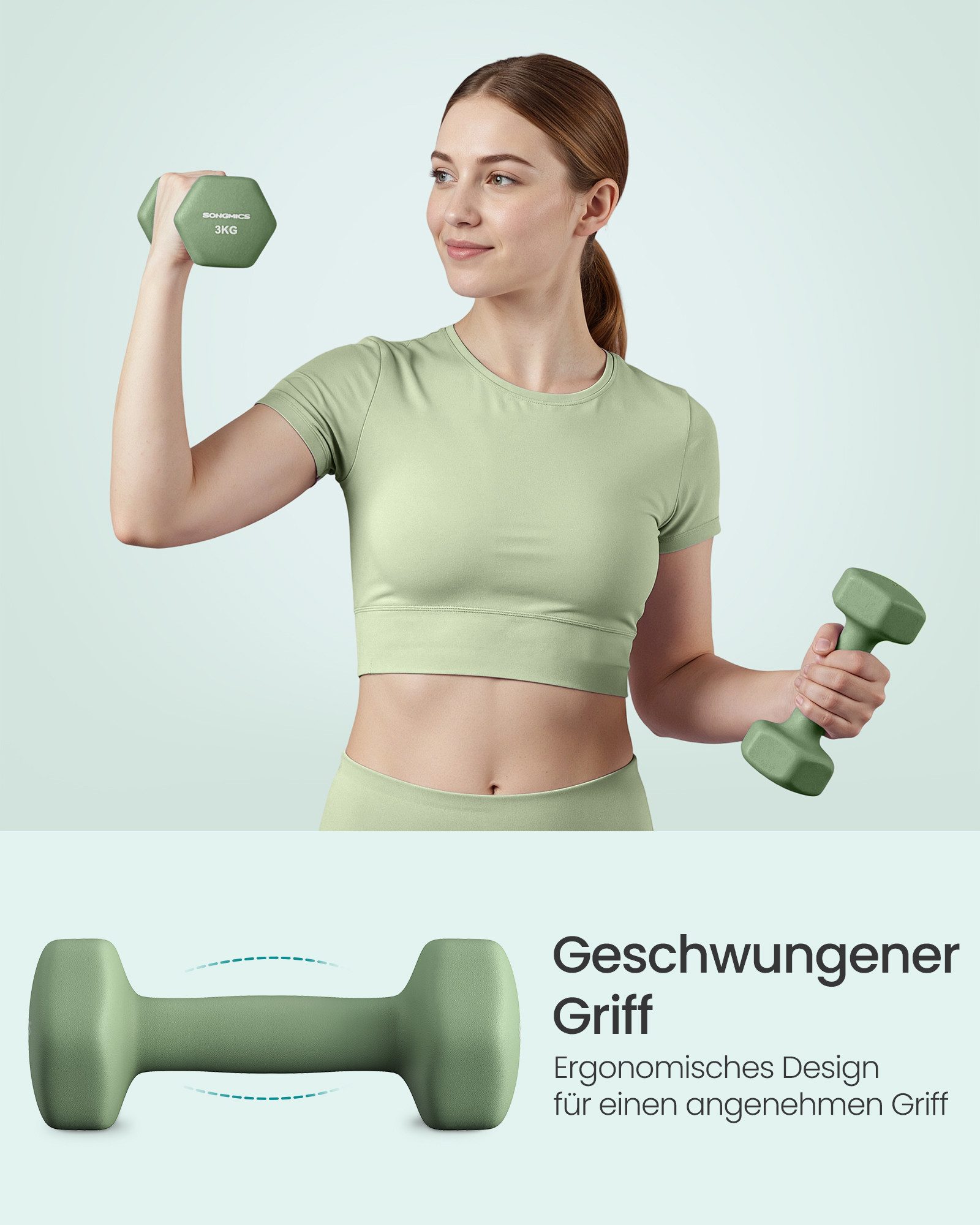 SONGMICS Kurzhantel Set, Hexagon, 2 x 1 kg, 2 x 3 kg, 2 x 5 kg, Krafttraining, zu Hause, mattes Finish, Neopren-Beschichtung, hellgrau, efeugrün, weinrot
