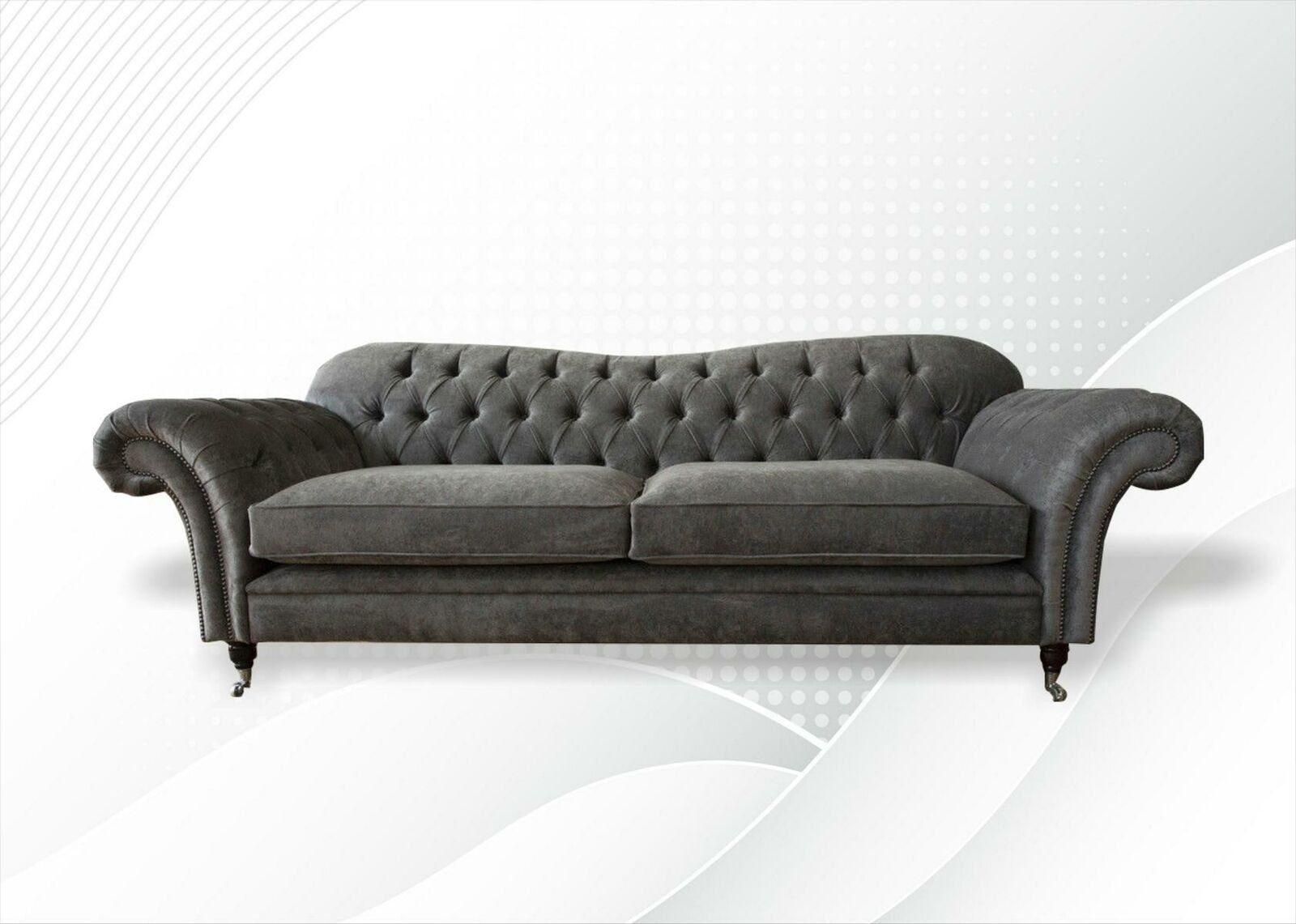 JVmoebel Chesterfield-Sofa, Klassische Chesterfield Grau Sofa Design Couchen Polster Sofas Luxus
