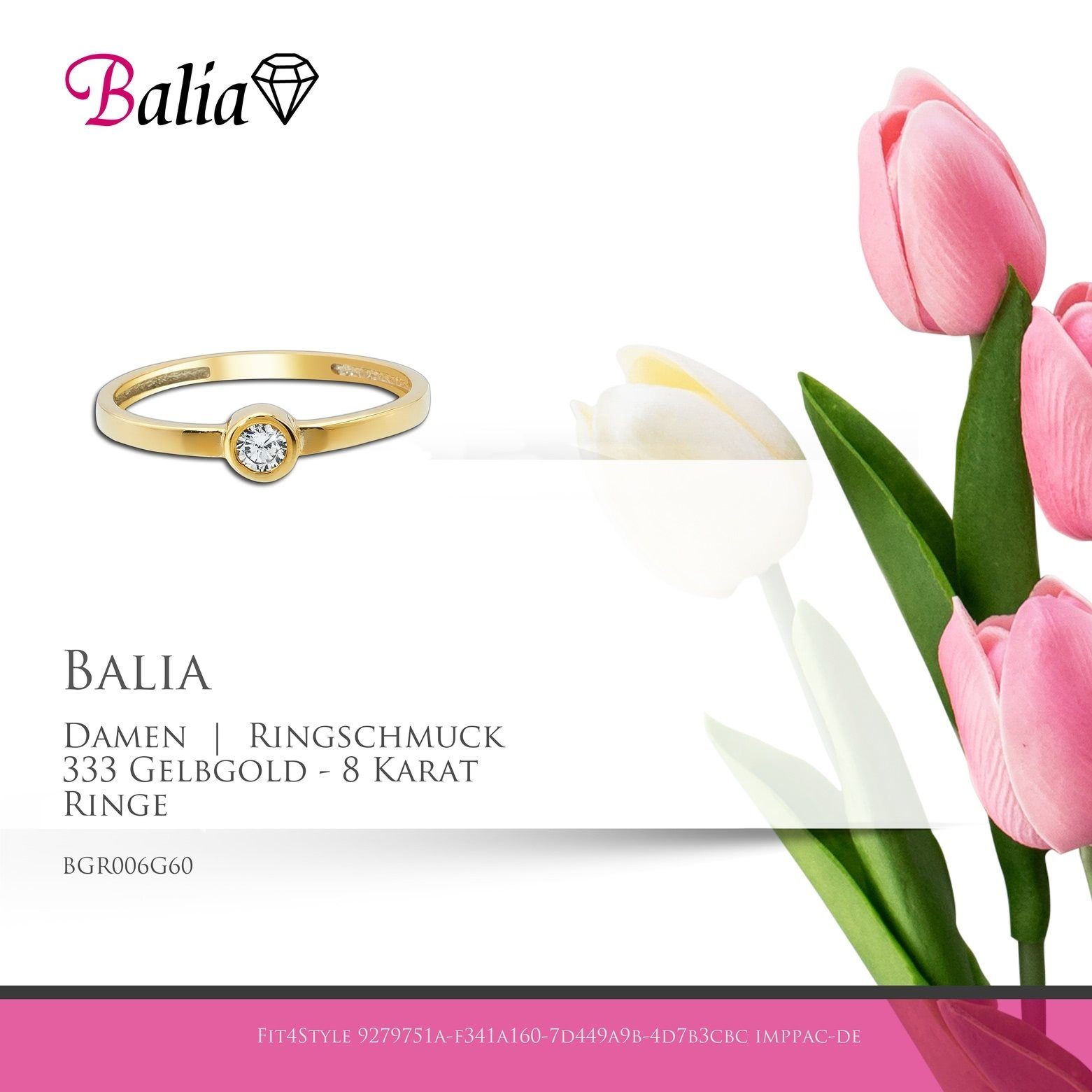 Ring 8Karat 60 aus Damen Farbe: Gold Balia 333, Gr.60 Goldring gold, (19,1), Damen Gelbgold Balia Kristall, Ring weiß (Fingerring),