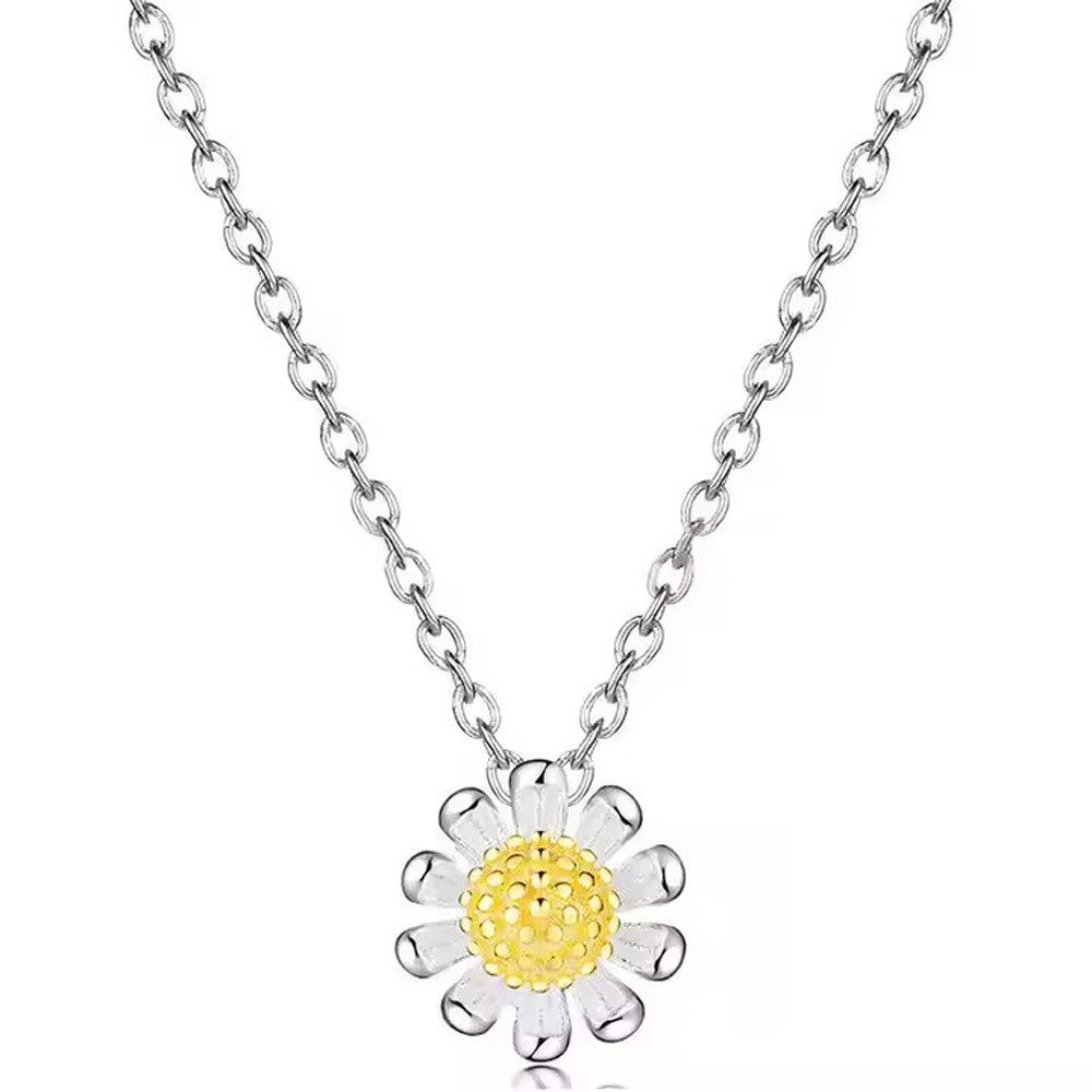 Runde Perlé Kette mit Anhänger zarte Kette mit kleinem Gänseblümchen Anhänger Blume, 925er Silber, 14K Gold (inkl. Geschenkverpackung)