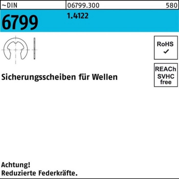 Reyher Sicherungsscheibe 250er Pack Sicherungsscheibe DIN 6799 f.Wellen 1 9 1.4122 250 Stück~D