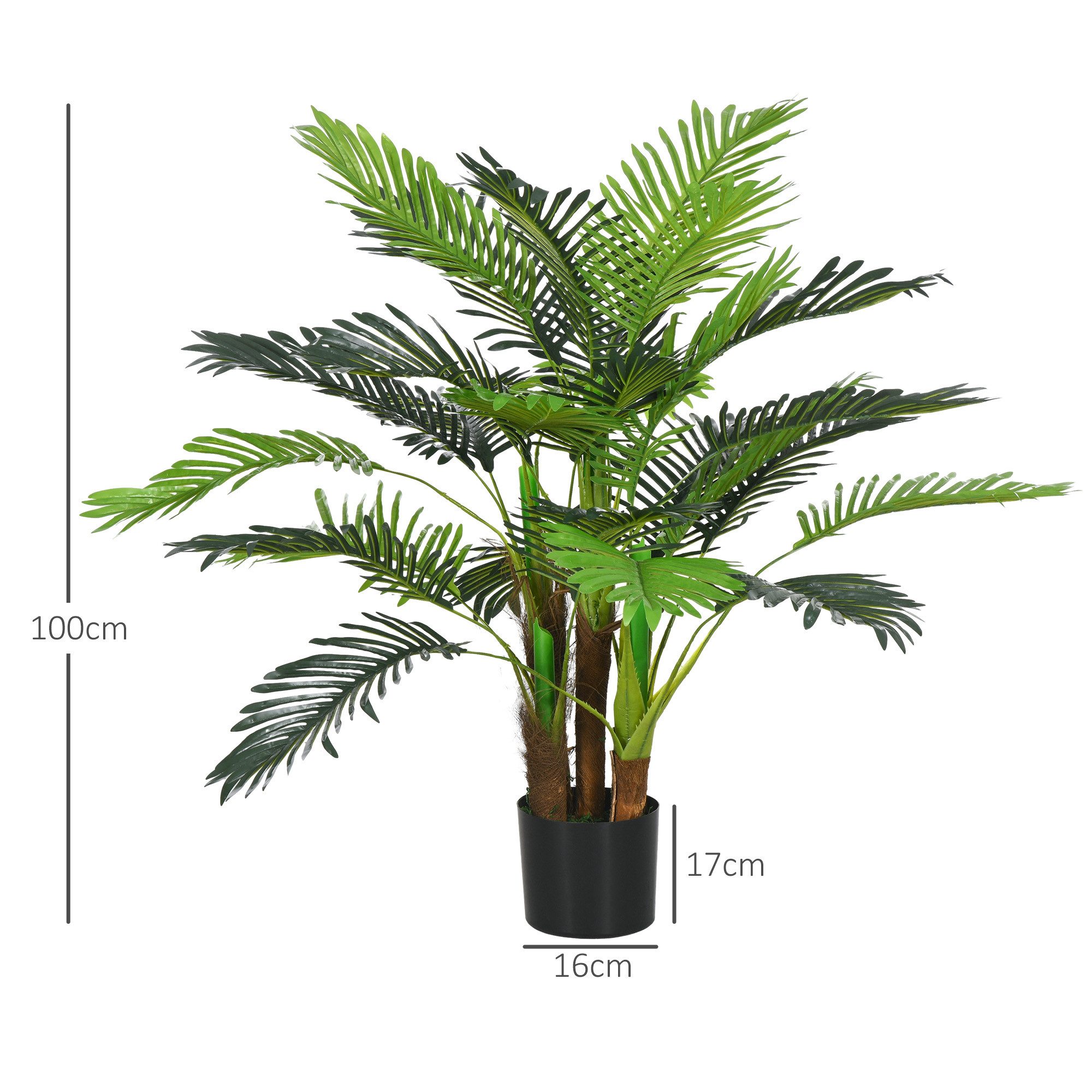 Kunstpflanze Kunst Palme, 100 cm mit 27 Zweige, Zimmerpflanze Palme, HOMCOM, Höhe 100 cm, Pflanze Deko für Indoor, Outdoor, Grün