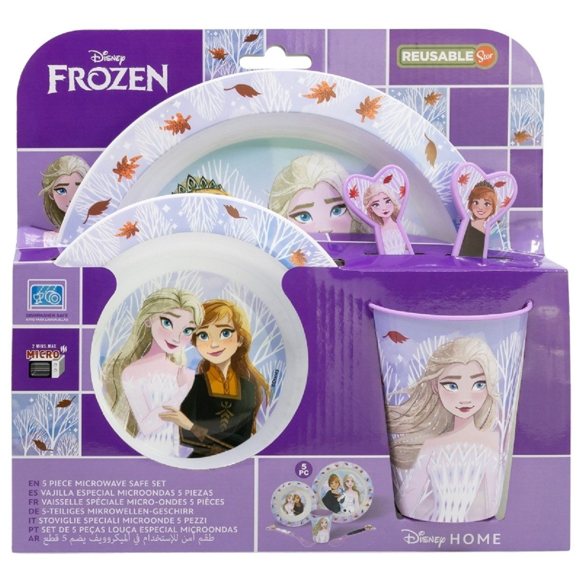 Disney Frozen Frühstücks-Set Teller-Set Mikrowellengeeignet 5-teiliges rutschfestem Boden