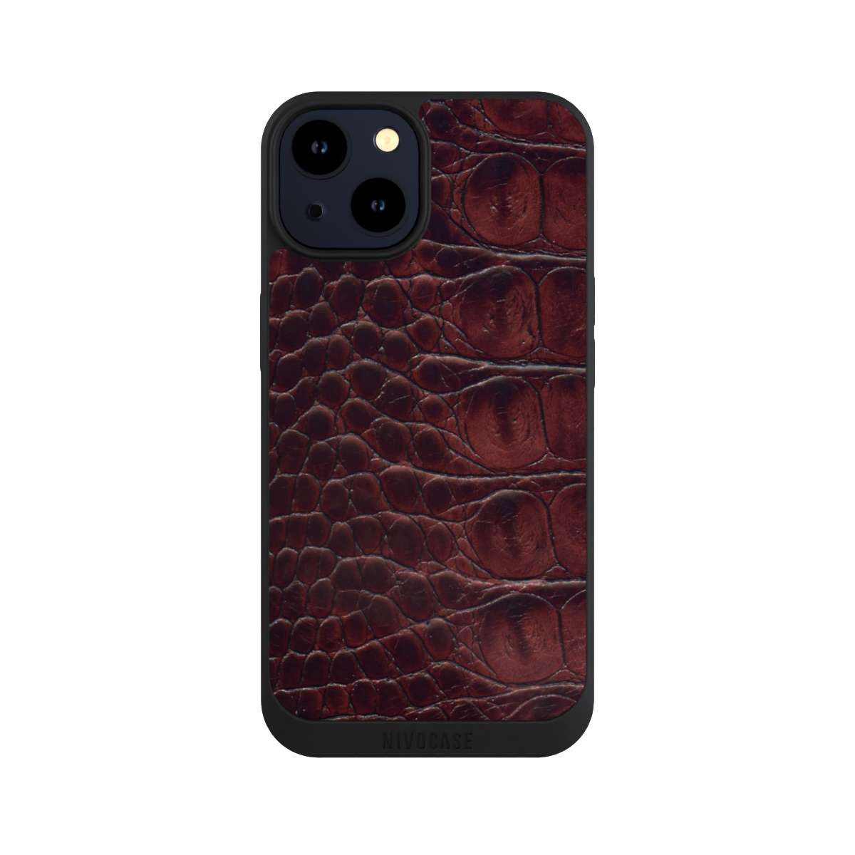 NIVOCASE Handyhülle Krokodil Leder Animalprint Croco dark brown, Apple iPhone 14 Handyhülle Hülle NIVOpure Case Schwarz