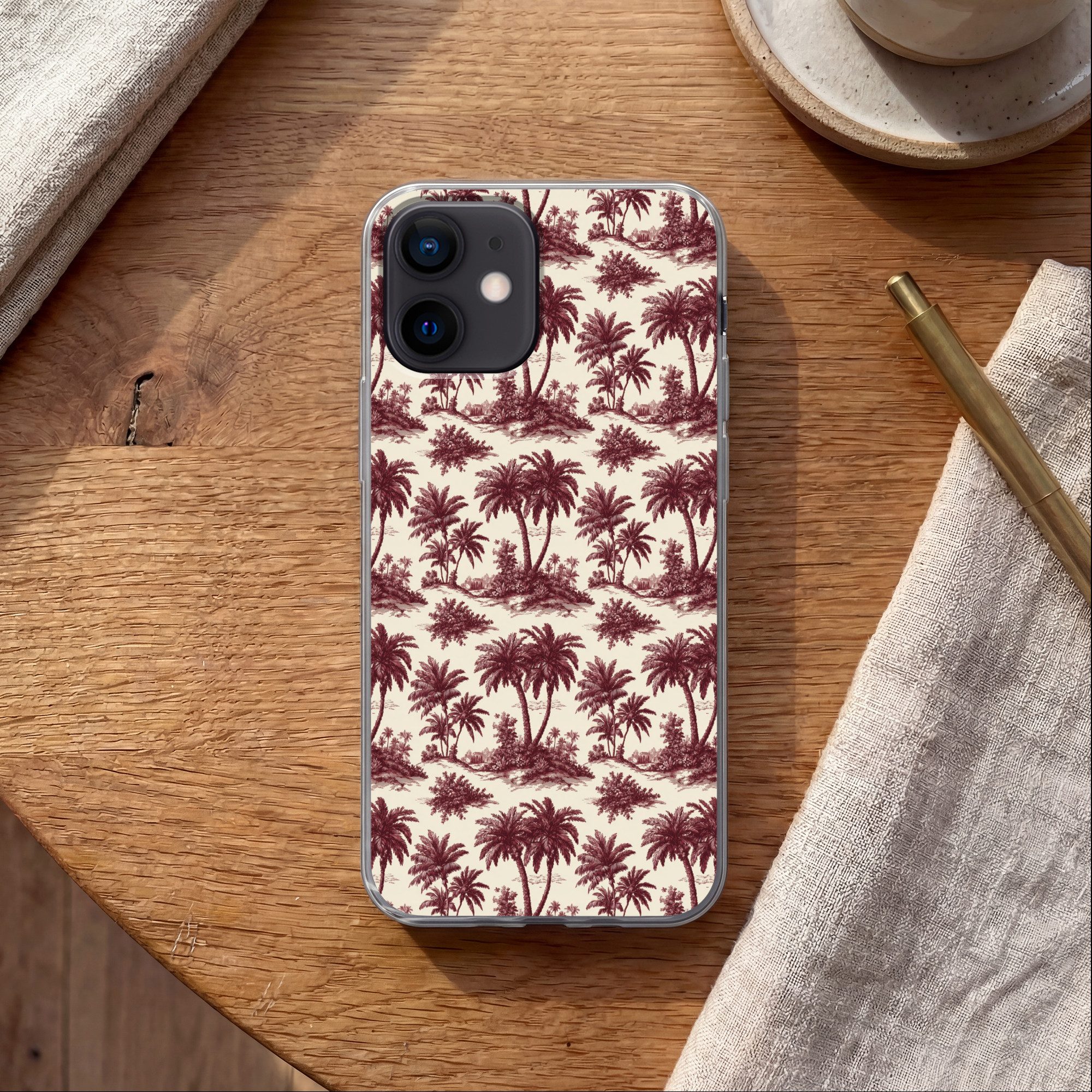 MuchoWow Handyhülle für Apple iPhone 12 Mini Tropisch - Geometrisch - Burgunderrot, Smartphone-Bumper, Print, Handy Schutzhülle Dünn