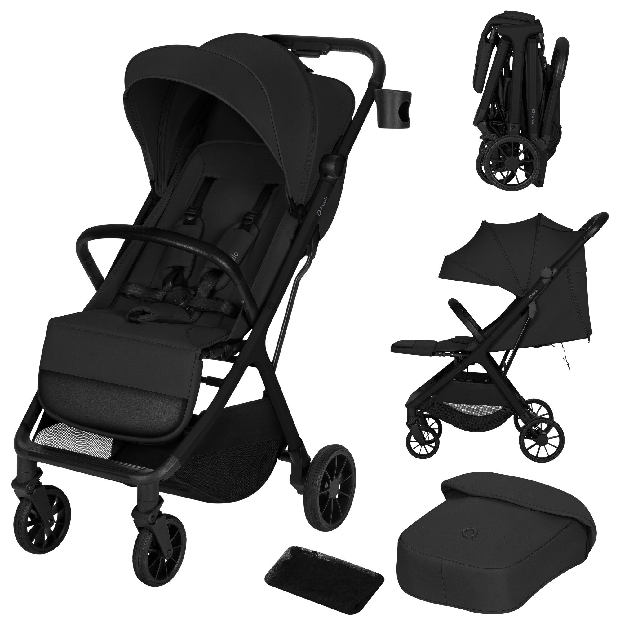 lionelo Kinder-Buggy CLOE PLUS, (Set), Auto-Folding/Große PU-Räder/Kompakt und freistehend