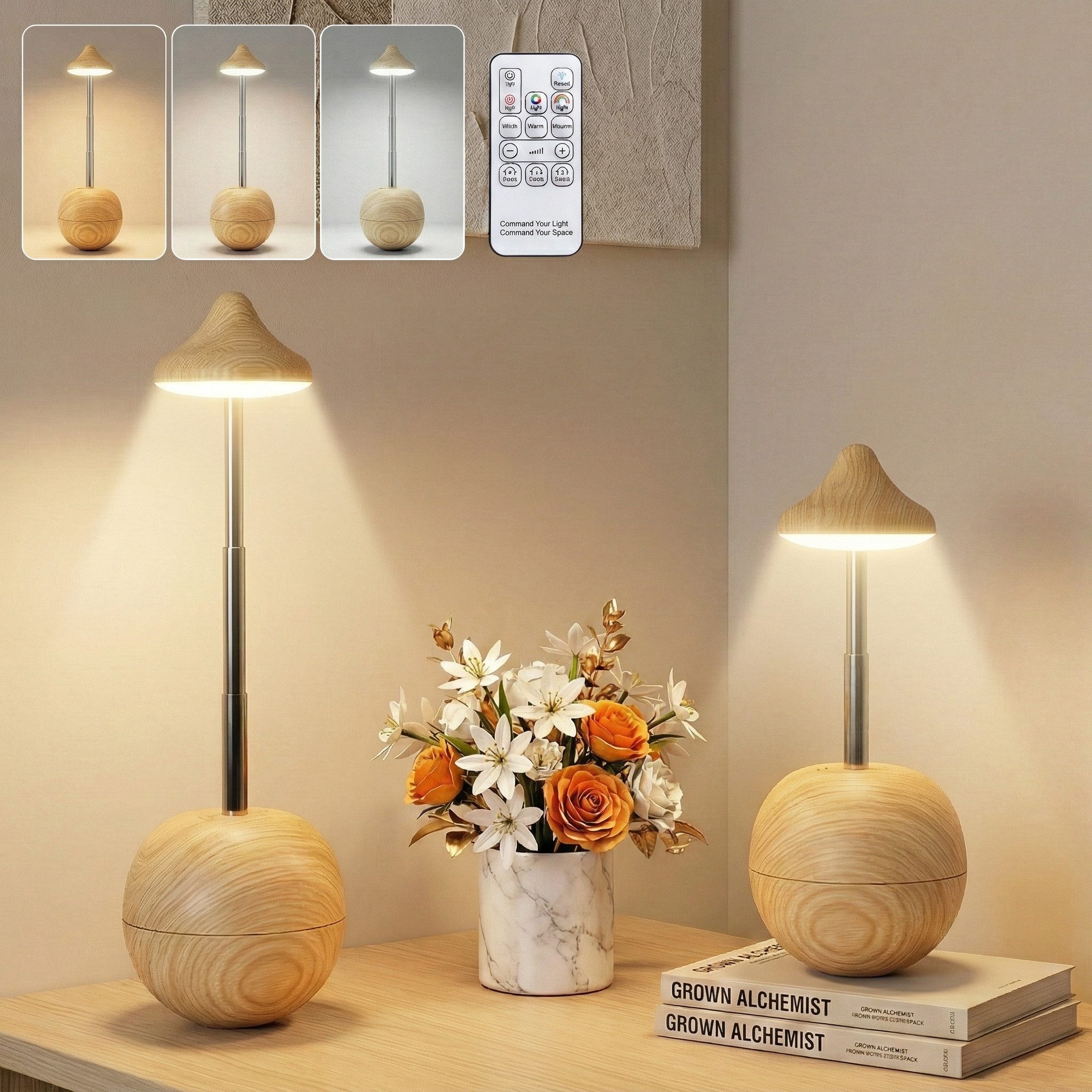 Lapalife Nachttischlampe Tumbler Tischlampe Dimmbar Akku Aufladbar 3 Farbtemperaturen, Nachttischlampe Touch Kabellos für Schlafzimmer Wohnzimmer