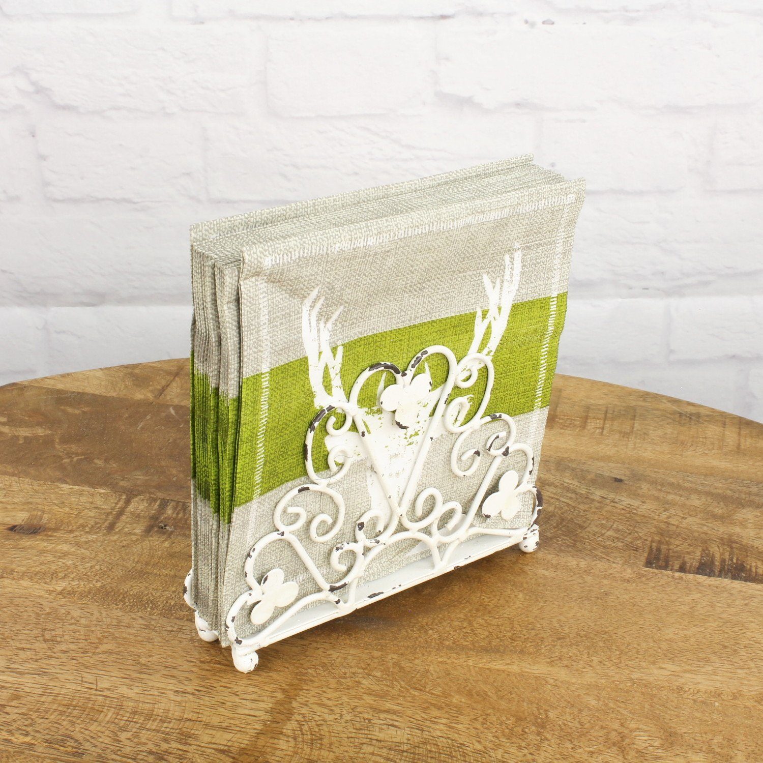 Macosa Home Serviettenhalter Serviettenständer vintage Antik-Weiß Metall Aufbewahrung 16x12 cm, Metall, Tischdeko weiß Metall vintage Landhaus – Bild 2 von 3