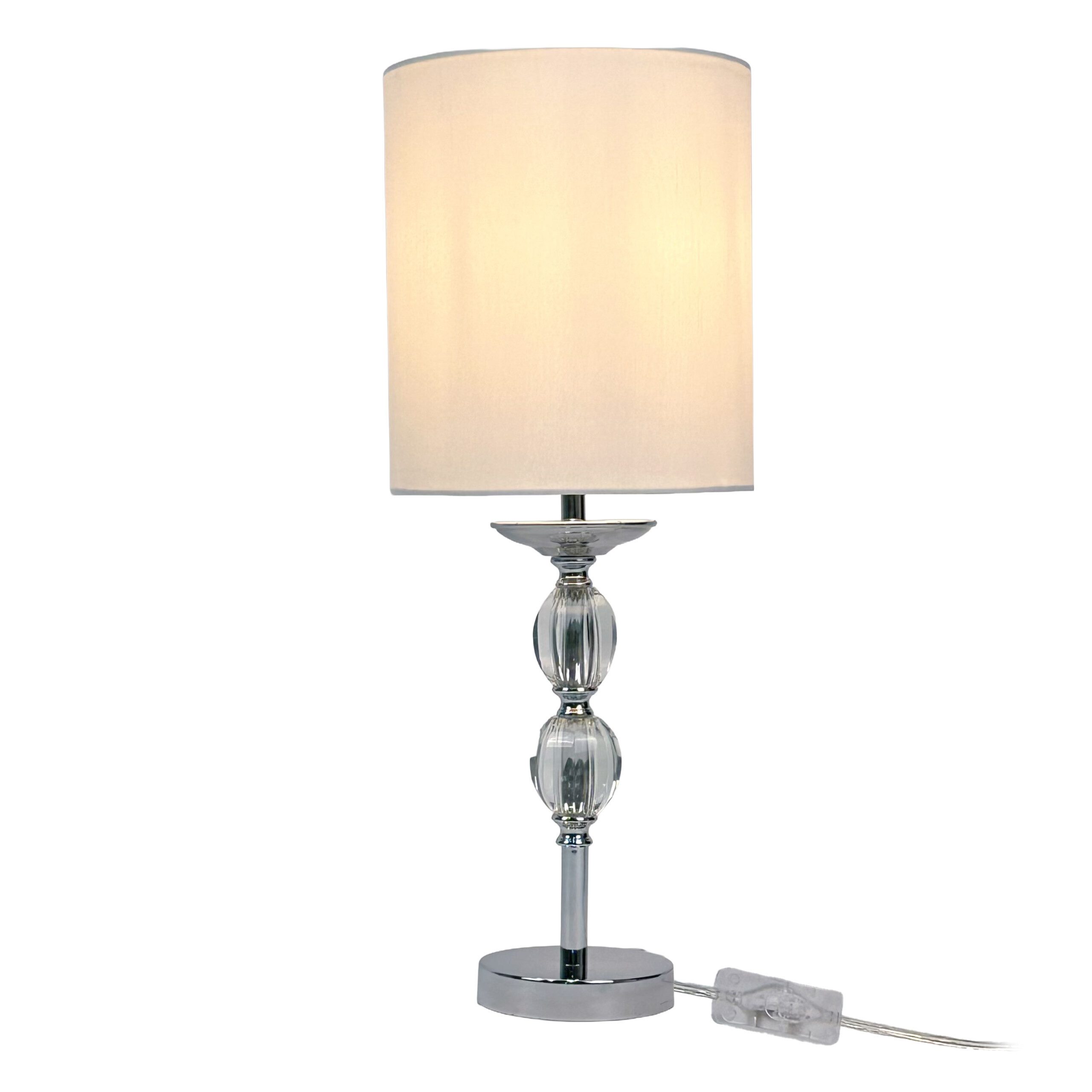 relaxdays Tischleuchte Tischlampe Kristall Stoffschirm, Sanfte Ambientebeleuchtung, ohne Leuchtmittel, Warmweiß, weiß