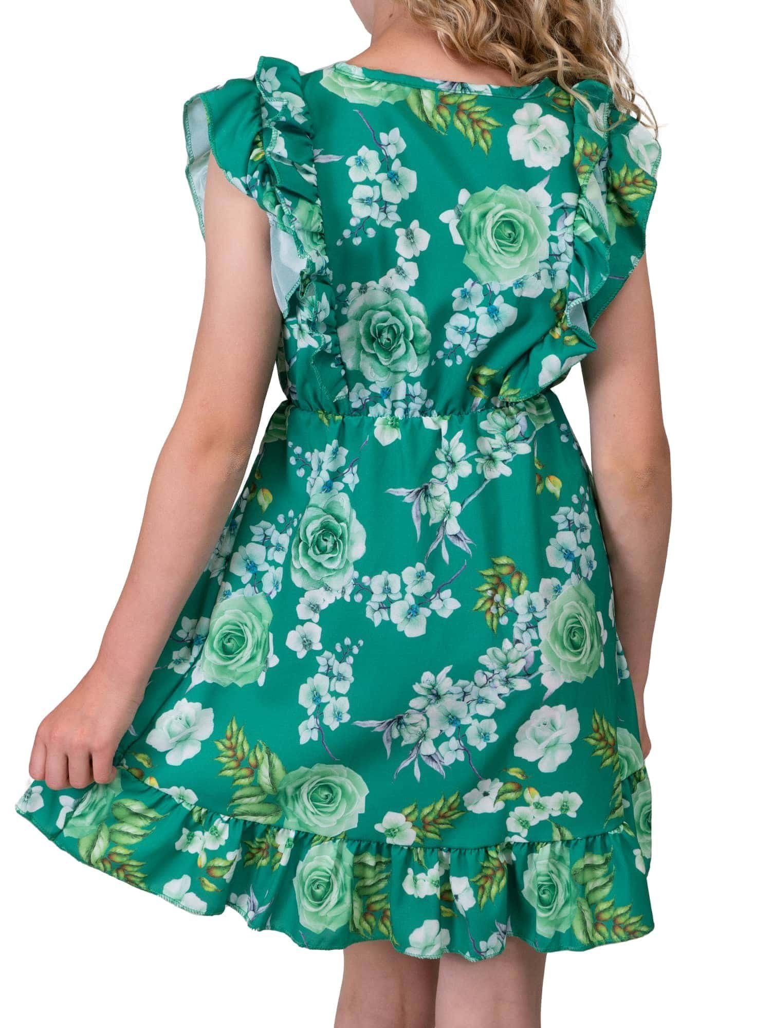 KMISSO Dunkelgrün Mädchen (1-tlg) tragen Kleid Jerseykleid Rosenmotiv zu bequem