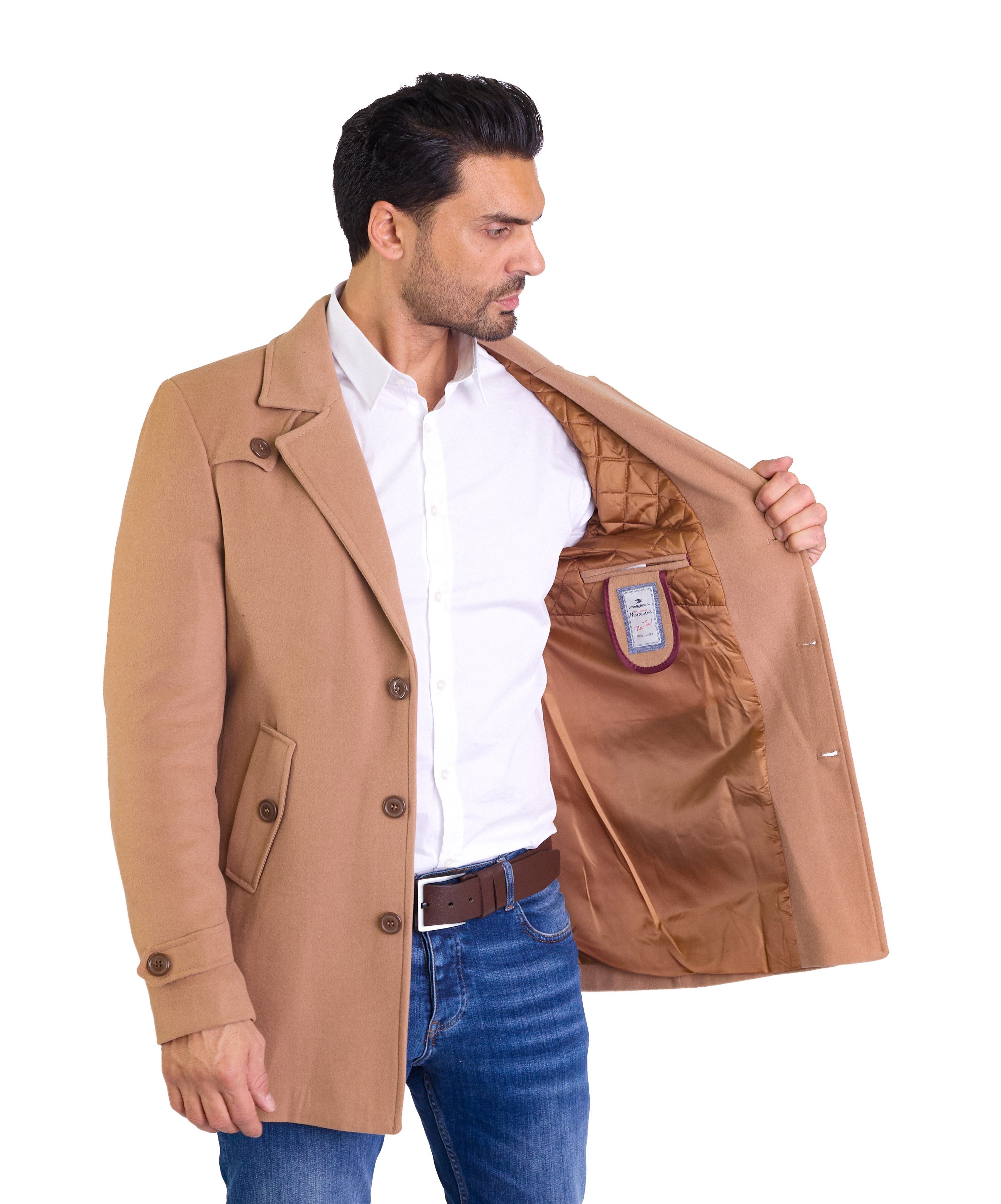 Denim Distriqt Wintermantel Feiner Herren Designer Wintermantel Beige Gr.54 entspricht XL Ärmellaschen sowie Schulterlaschen