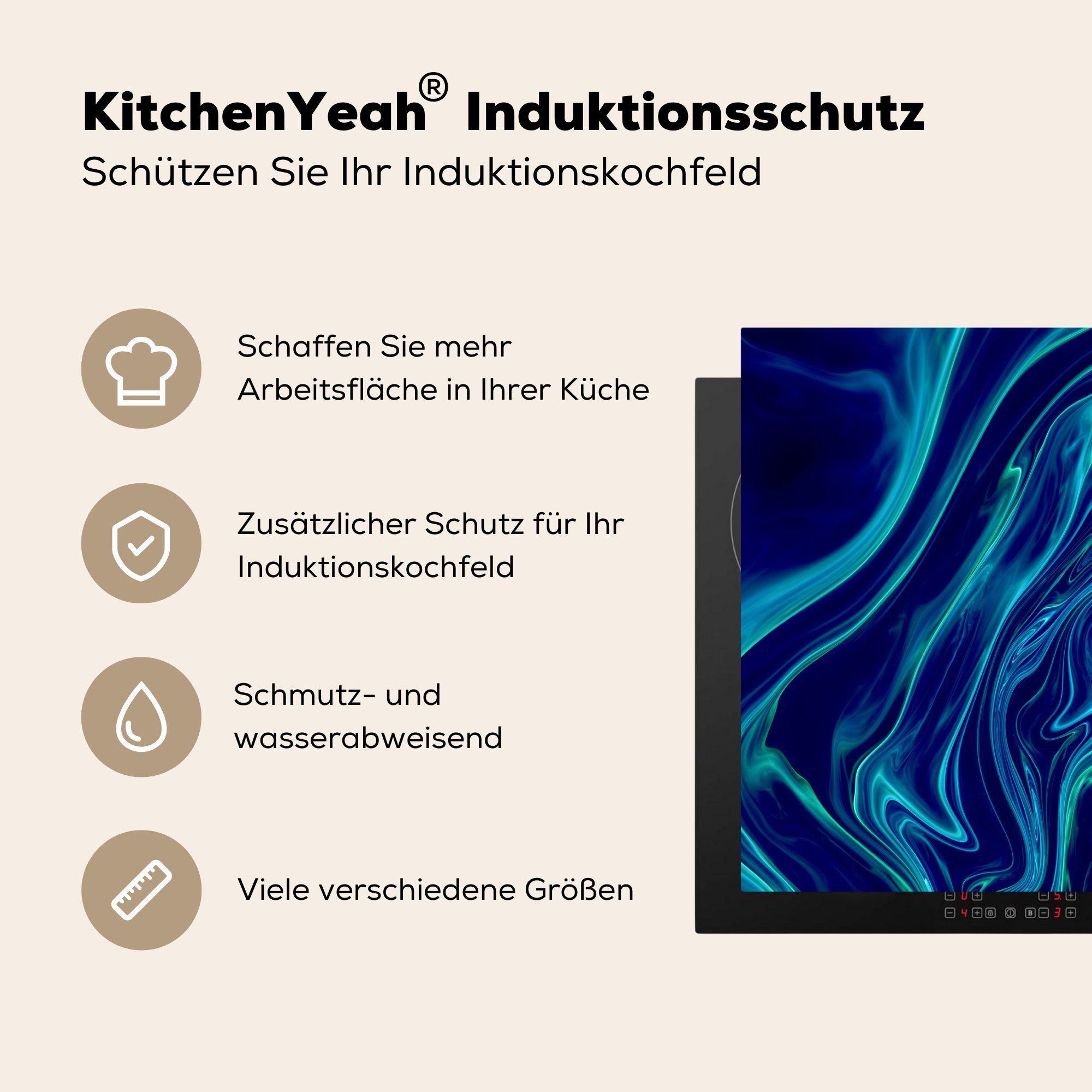 MuchoWow Herdblende-/Abdeckplatte Abstrakt - Wellen Vinyl, Schutz für Induktionskochfeld 71x52 die - küche, (1 Design, tlg), cm, Ceranfeldabdeckung