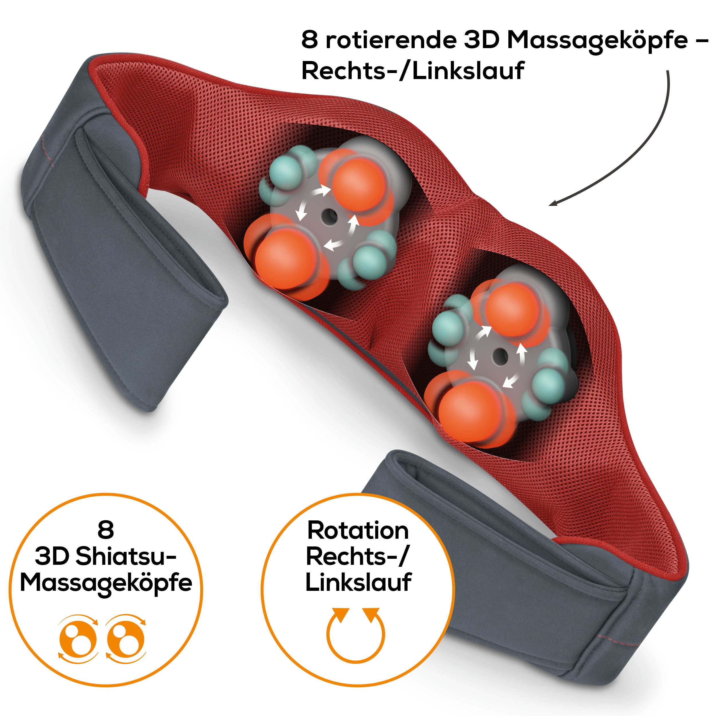 BEURER Shiatsu-Massagegerät MG 151 für ein reales Massageerlebnis durch 3D Rückenmassage, Mit Licht- und Wärmefunktion, 3 Intensitätsstufen, Abschaltautomatik