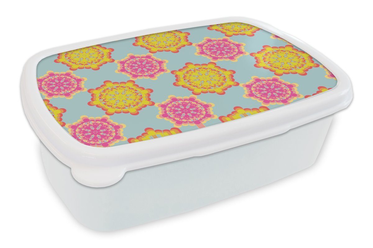 MuchoWow Lunchbox Flower Power - Design - Hippie, Kunststoff, (2-tlg), Brotbox für Kinder und Erwachsene, Brotdose, für Jungs und Mädchen weiß
