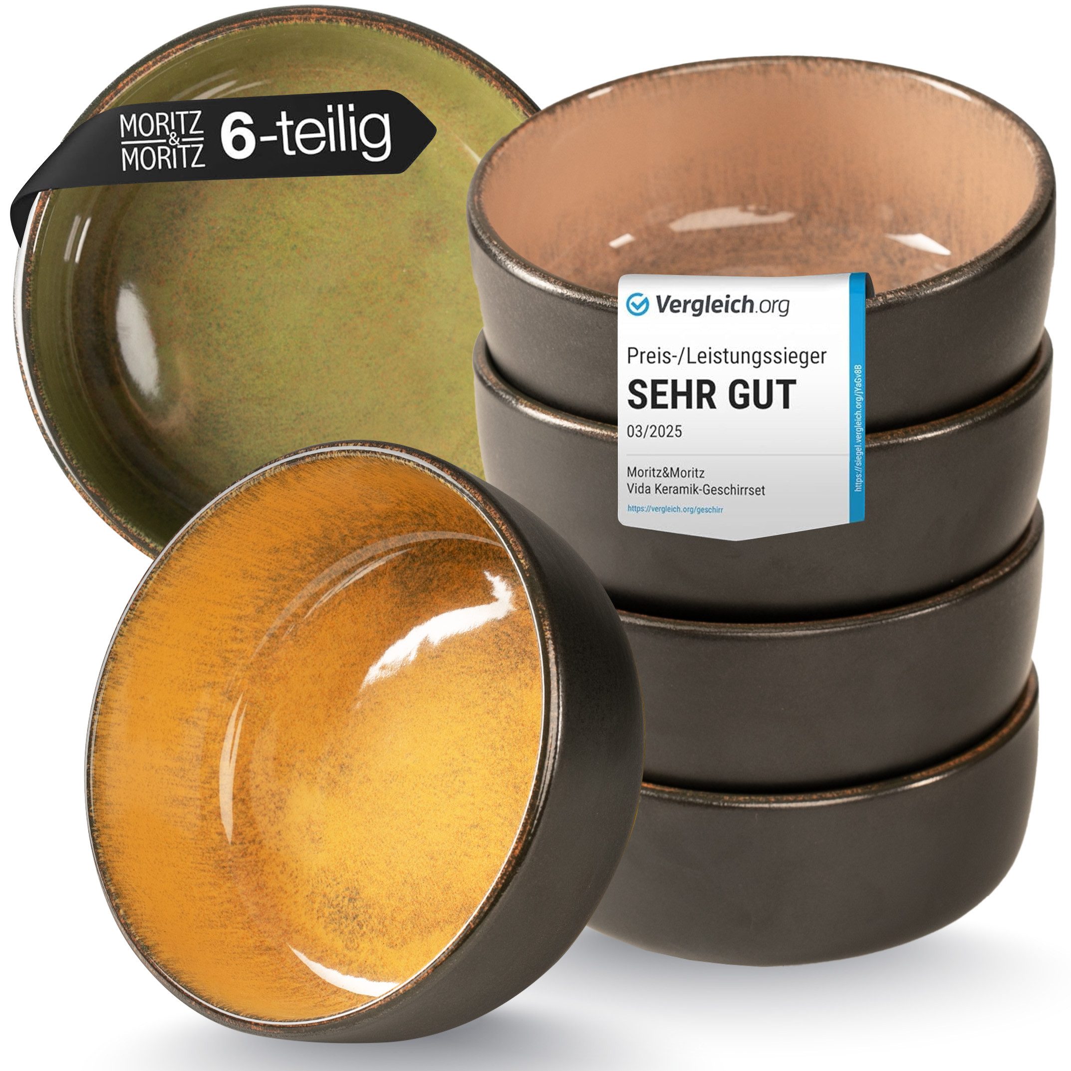 Moritz & Moritz Müslischüssel VIDA Müslibowl für 6 Personen Vintage, Porzellan, (Set, 6-tlg), Stylisches Schalen Set