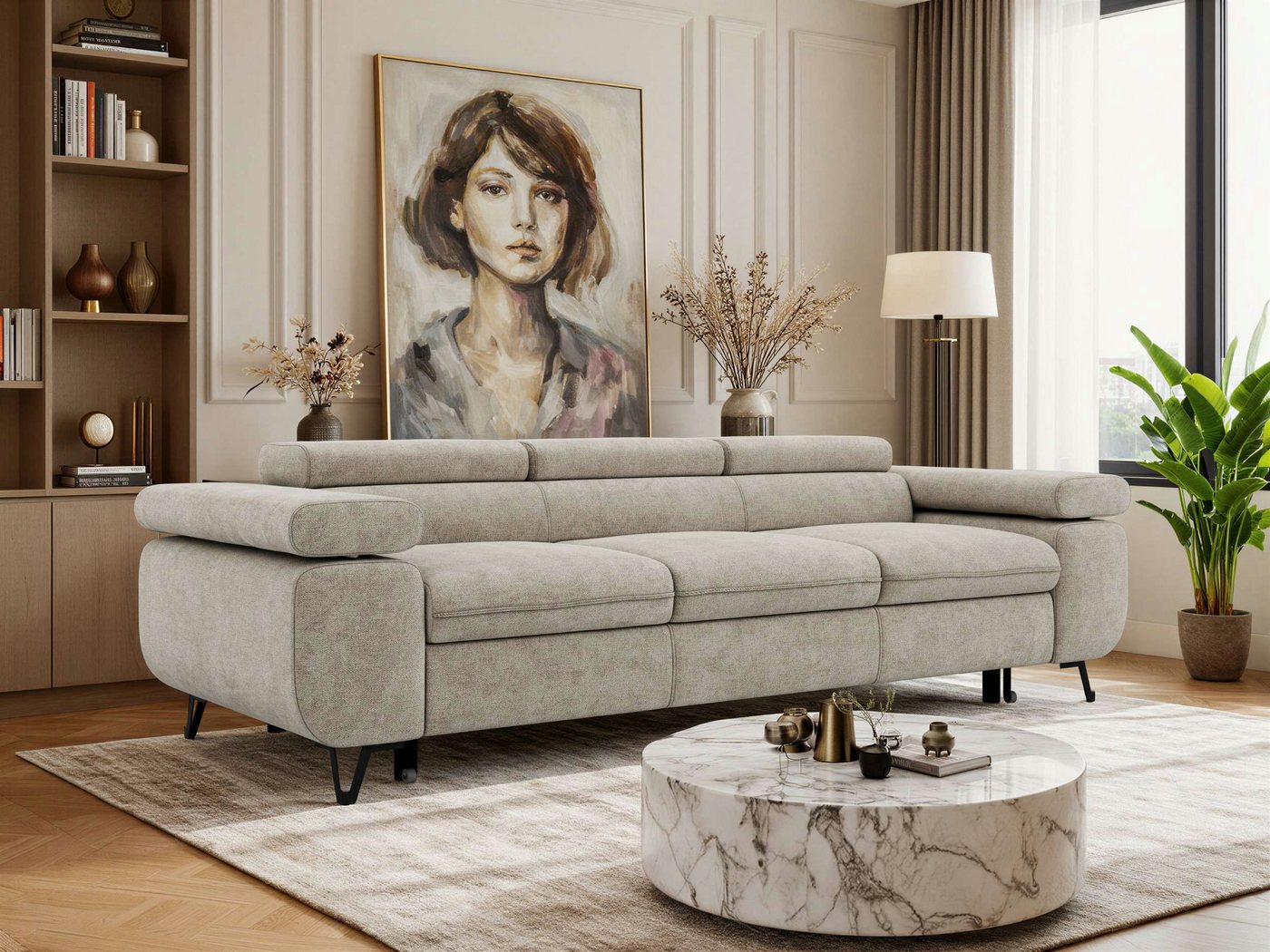 MKS MÖBEL Sofa PETER, Couch mit verstellbaren Armlehnen, 2-Sitzer Sofa, Wellenfedern