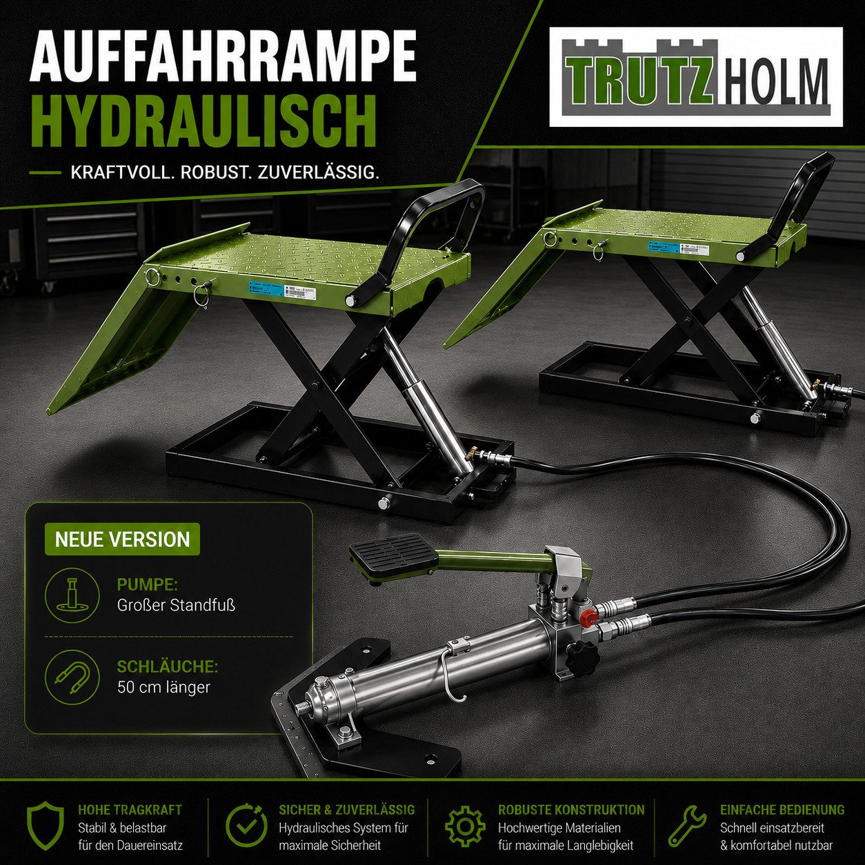 TRUTZHOLM Auffahrrampe Scherenheber hydraulisch 1360 kg Hebebühne PKW Wagenheber Paar, Scherenhubsystem