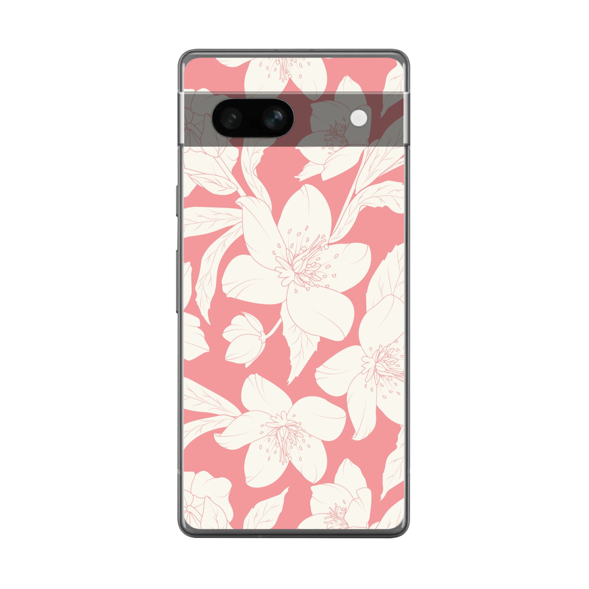 MuchoWow Handyhülle für Google Pixel 7a Blumen - Muster - Rosa - Weiß, Handy Case, Silikon, Bumper Case Dünn