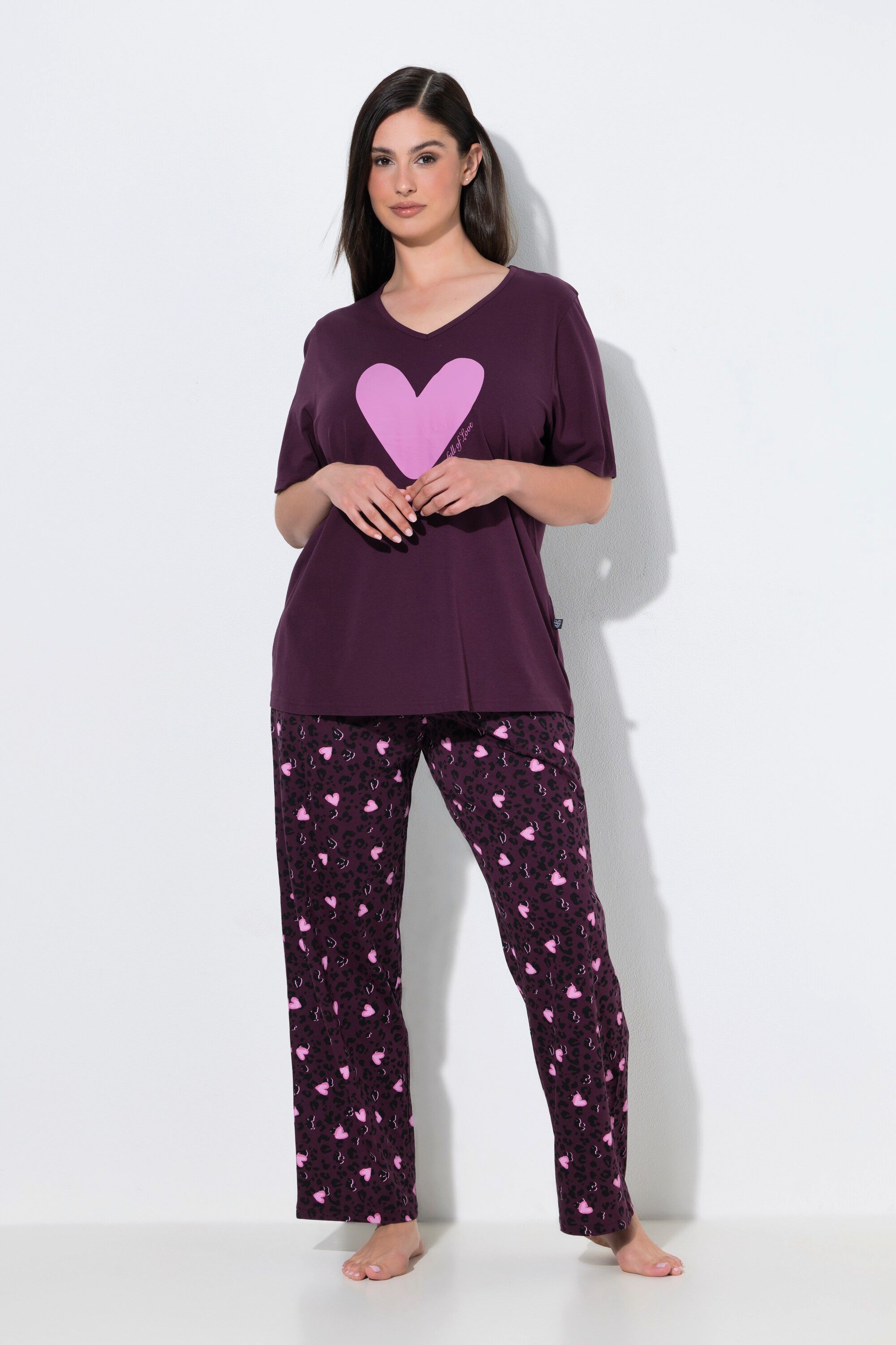 Ulla Popken Pyjama Pyjama Herzen V-Ausschnitt Halbarm