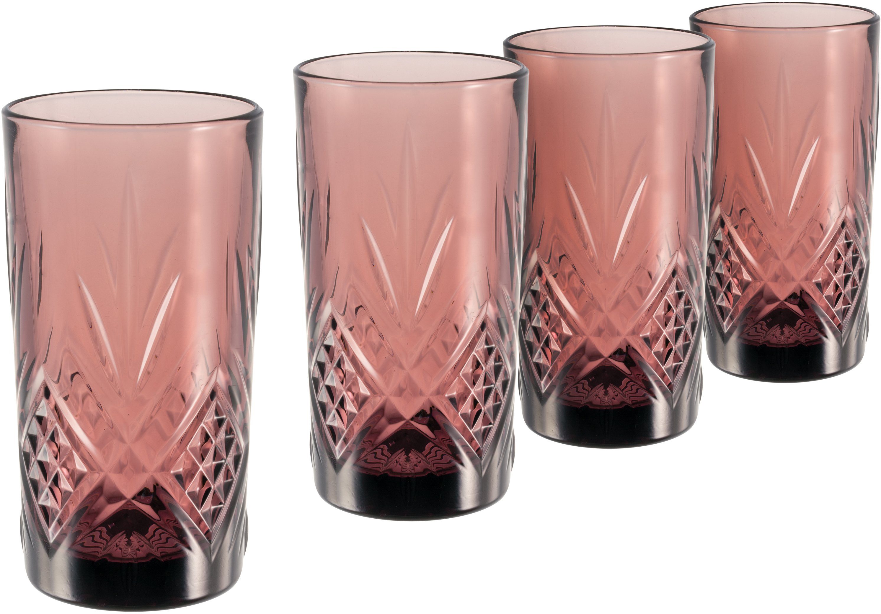 CreaTable Longdrinkglas Eugene, Glas, Скло Set, Wasserglas mit dekorativer Struktur, 380 ml, 4-teilig