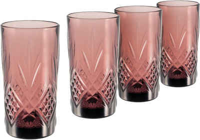 CreaTable Longdrinkglas Trinkglas Eugene, Glas, Gläser Set, Wasserglas mit dekorativer Struktur, 380 ml, 4-teilig