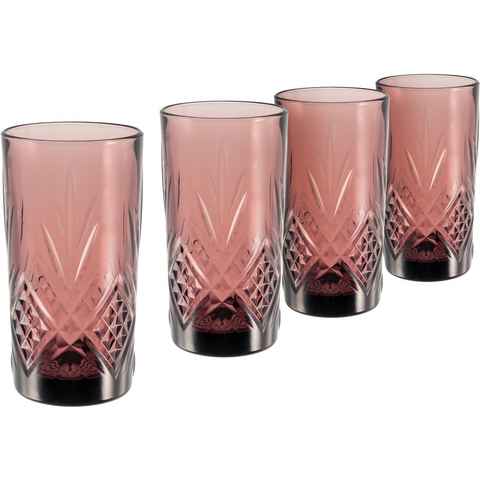 CreaTable Longdrinkglas Eugene, Glas, Gläser Set, Wasserglas mit dekorativer Struktur, 380 ml, 4-teilig