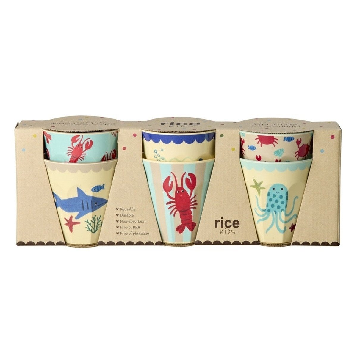 RICE A/S Kinderbecher Melamin Kinderbecher Set robust 6er Becherset farbenfrohes Design