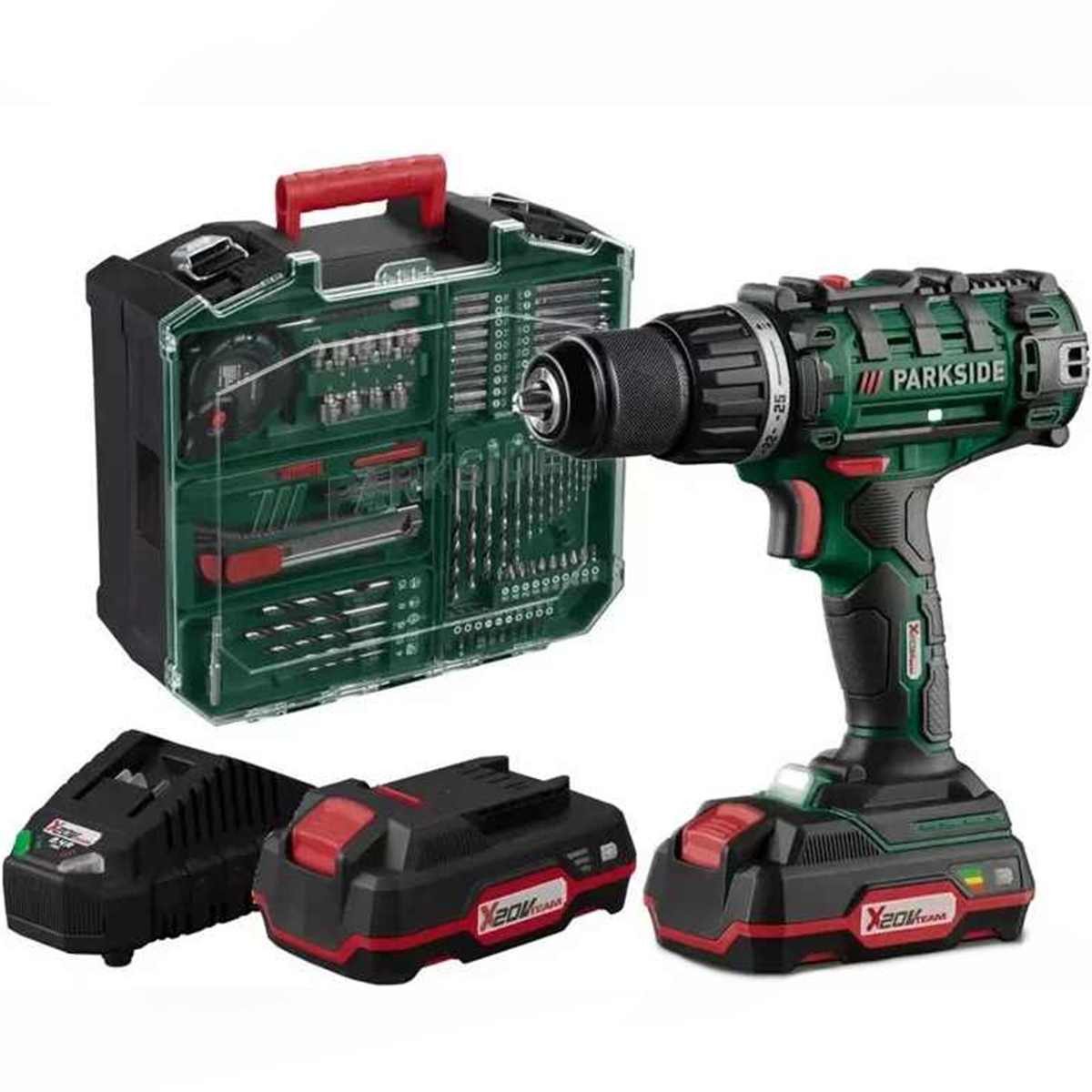 PARKSIDE PERFORMANCE® Akku-Drehschlagschrauber 20 V Akku-Bohrschrauber-Set PABS 20-Li, mit 2 x Akku und Ladegerät