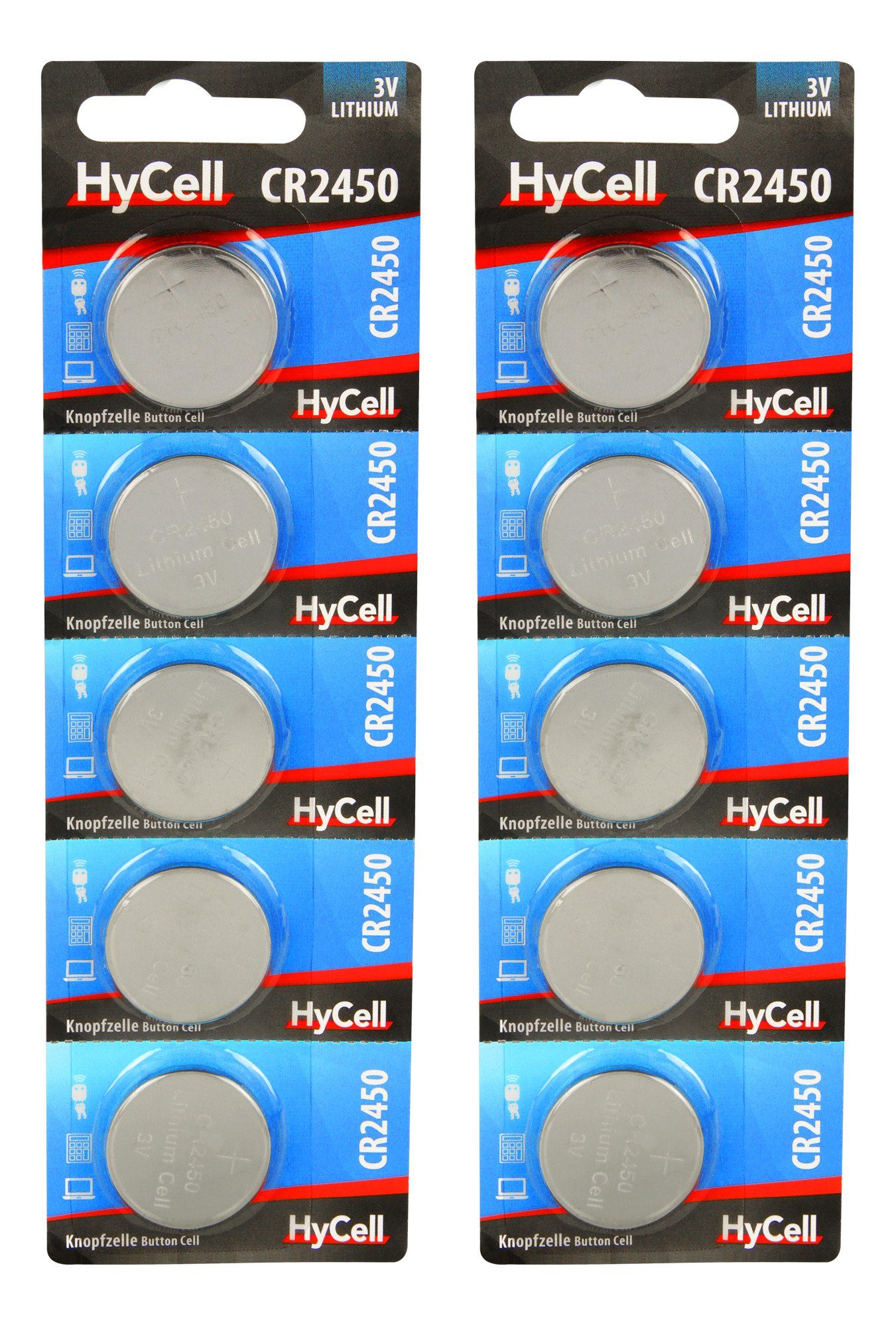 HyCell 10er Pack Lithium Knopfzellen CR2450 3V - Knopfbatterien - 10 Stück Knopfzelle