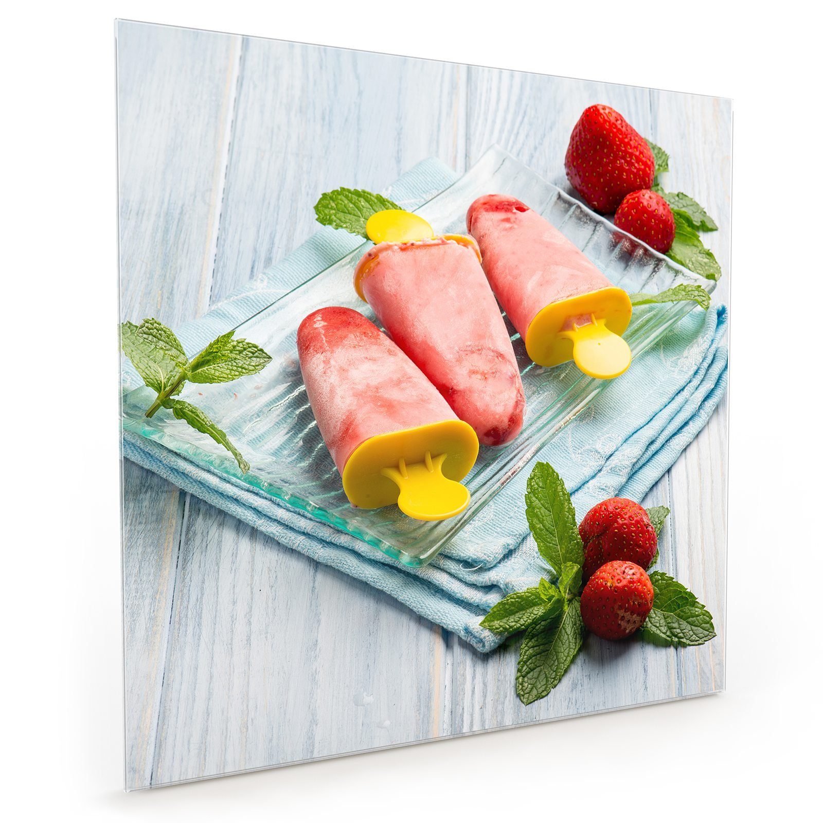 Primedeco Küchenrückwand Küchenrückwand Spritzschutz Glas mit Motiv Erdbeer Eis
