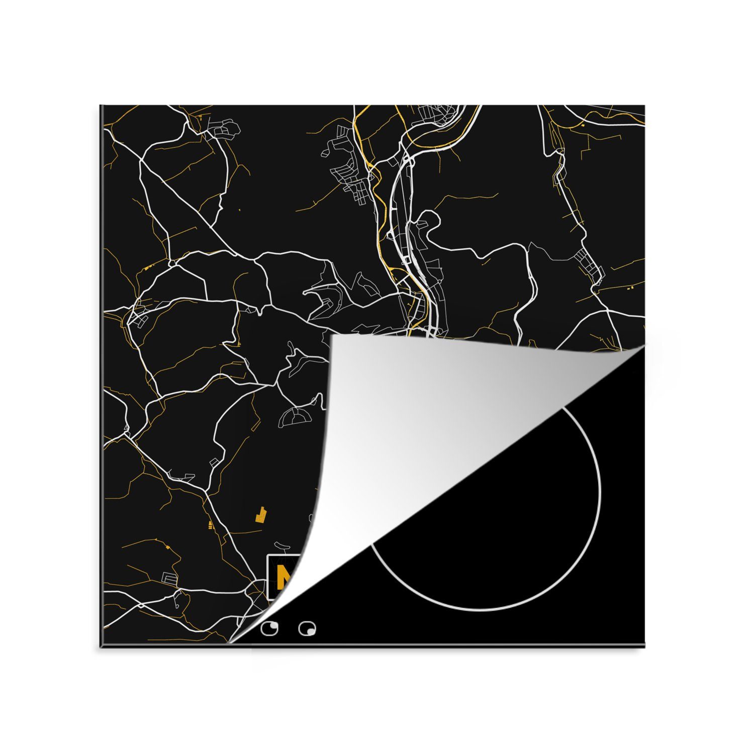 MuchoWow Herdblende-/Abdeckplatte Stadtplan - Karte - Marburg - Deutschland - Karte, Vinyl, (1 tlg), 78x78 cm, Ceranfeldabdeckung, Arbeitsplatte für küche