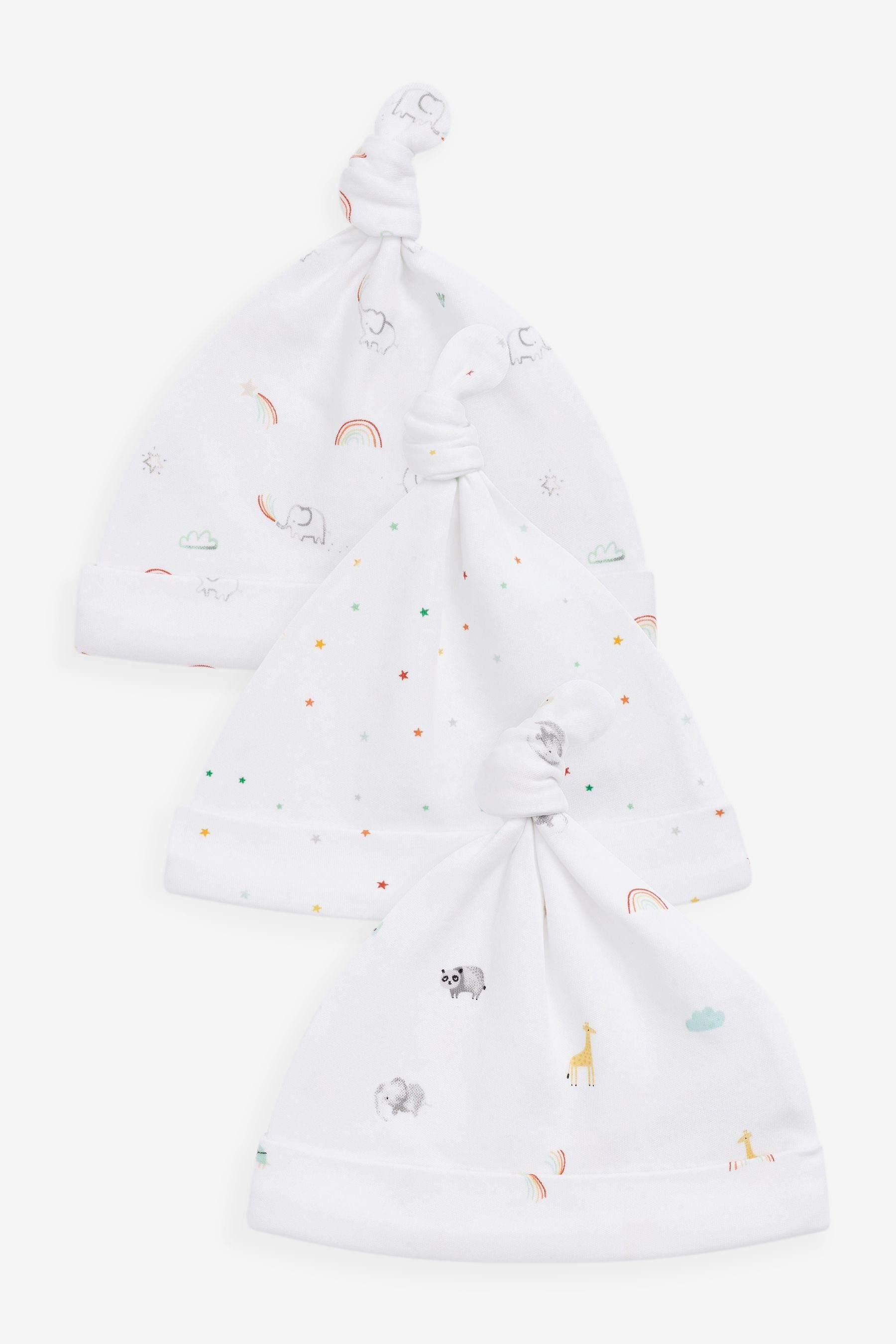 Next Erstlingsmütze Baby Knotenmützchen im 3er-Pack (3-St) White Bright Rainbow Print